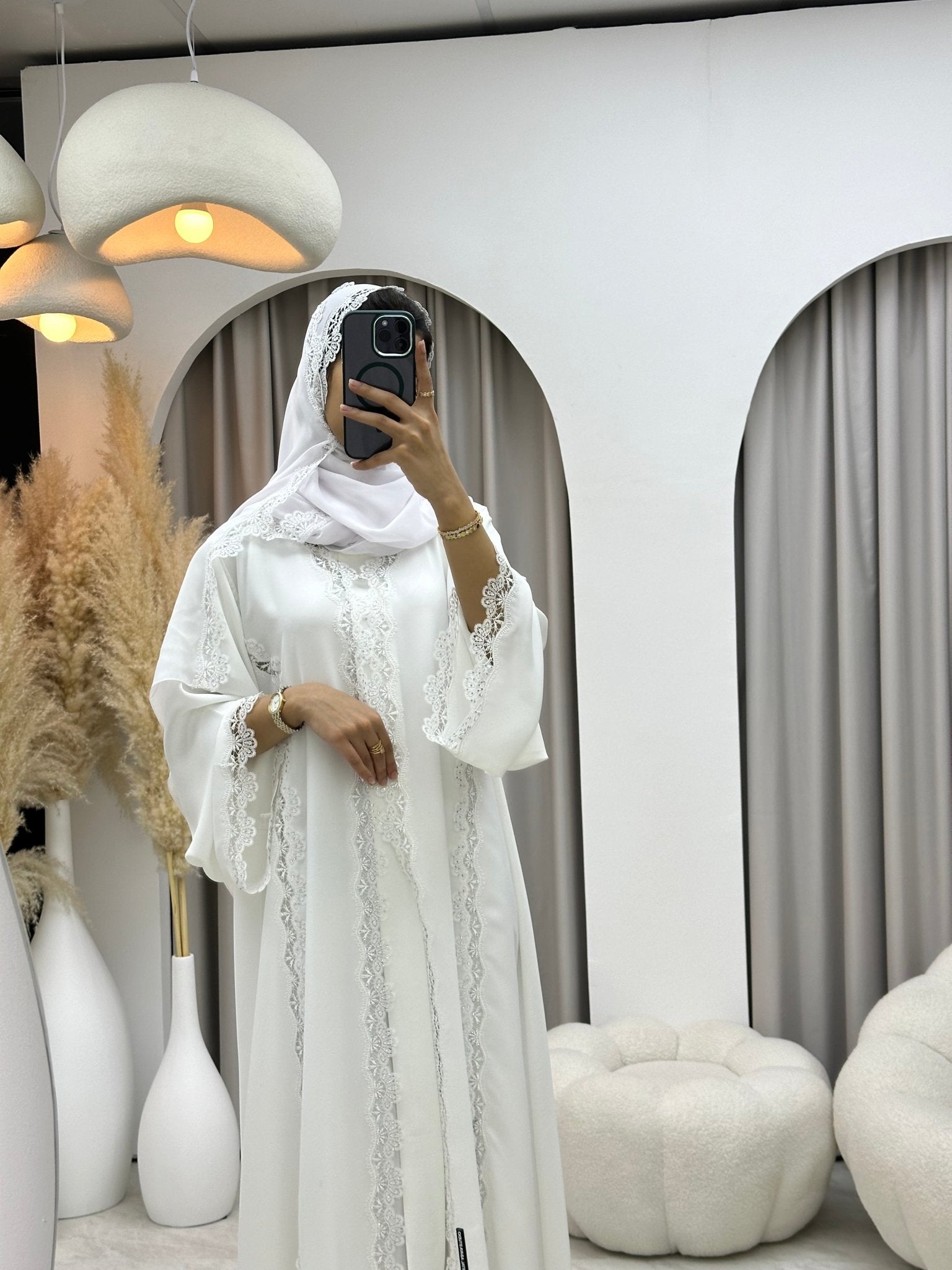 C 0196 White Lace Abaya