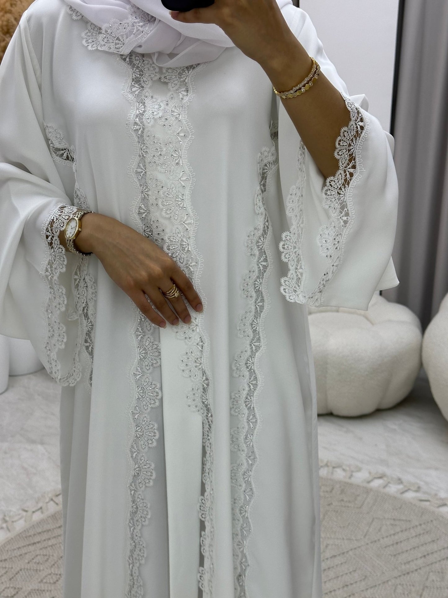 C 0196 White Lace Abaya