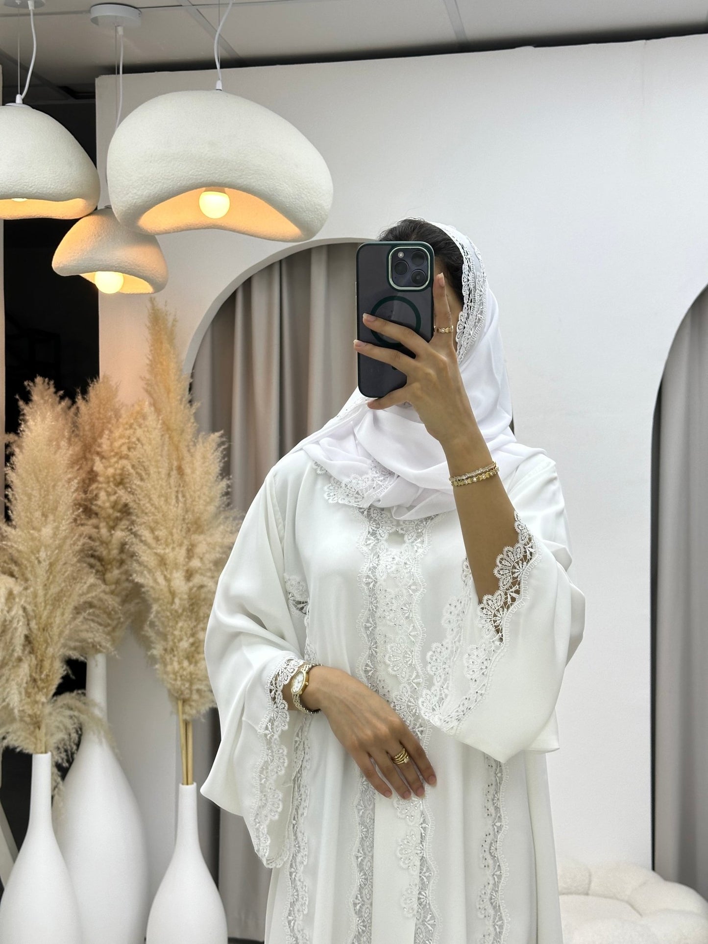 C 0196 White Lace Abaya