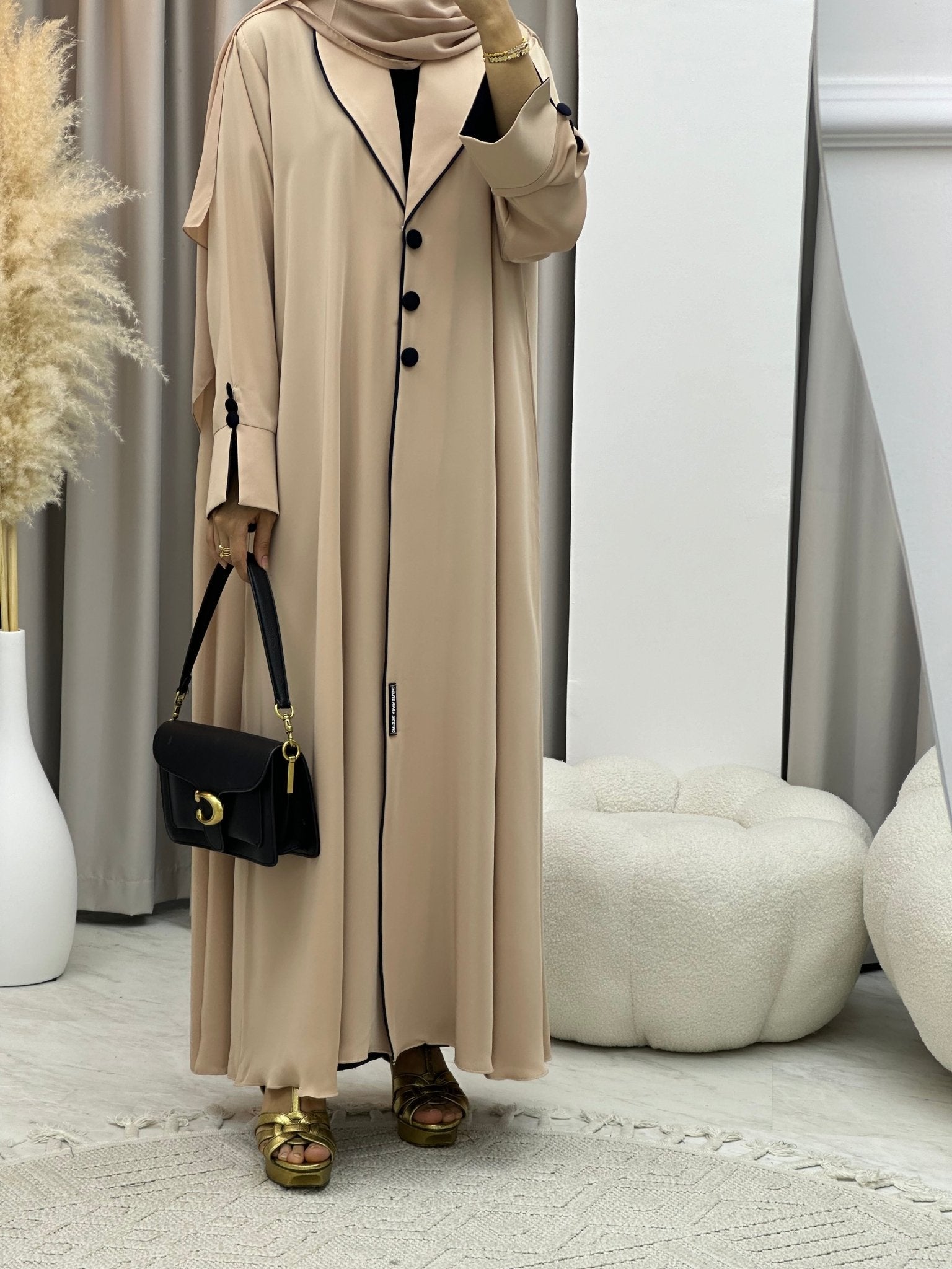 C 0198 Beige Pleated Work Abaya