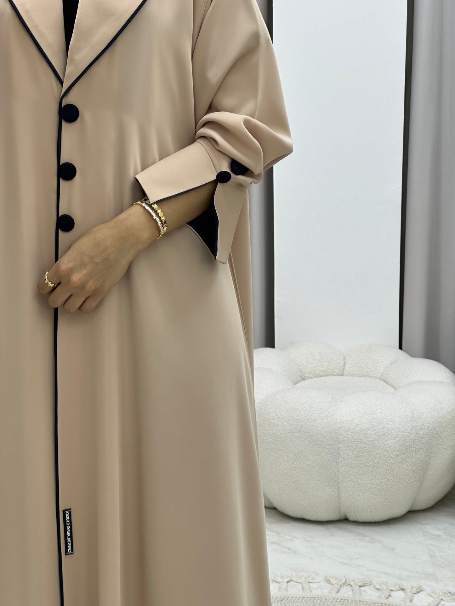 C 0198 Beige Pleated Work Abaya