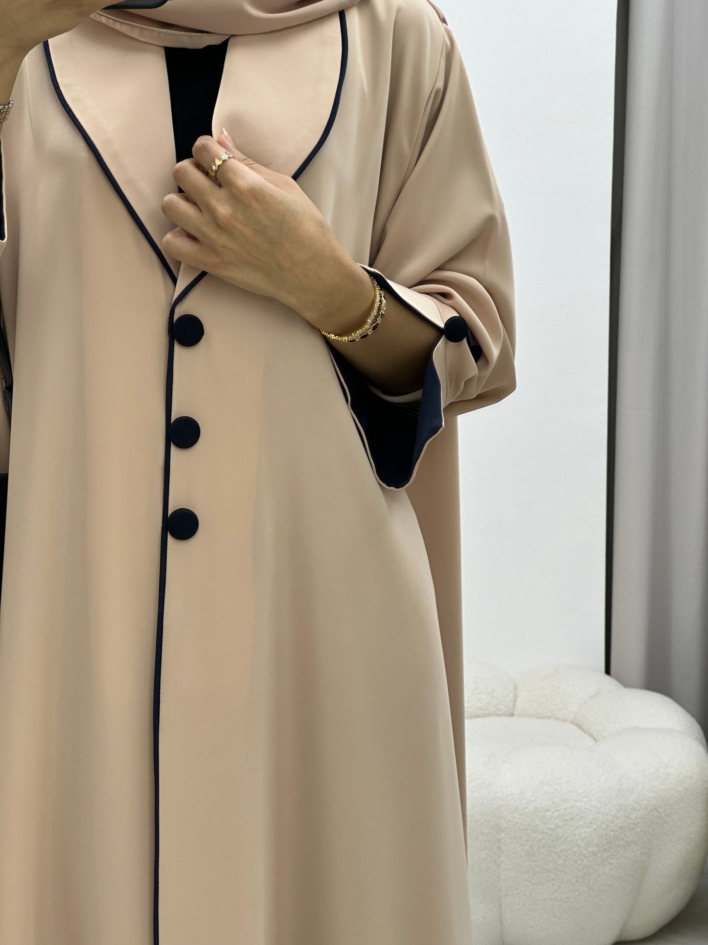 C 0198 Beige Pleated Work Abaya