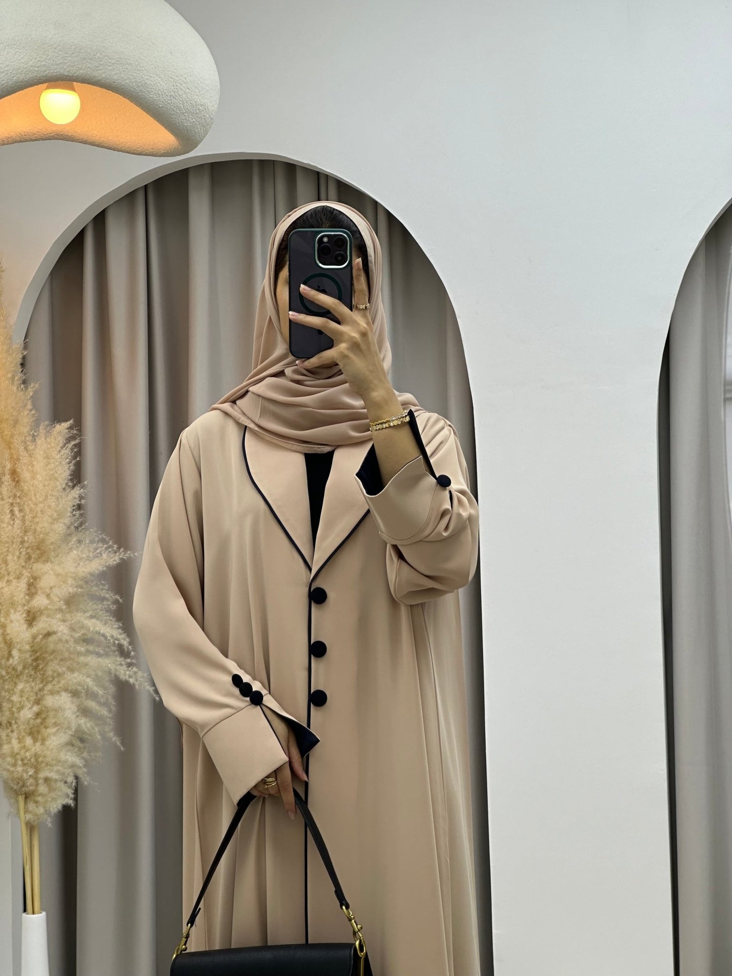 C 0198 Beige Pleated Work Abaya