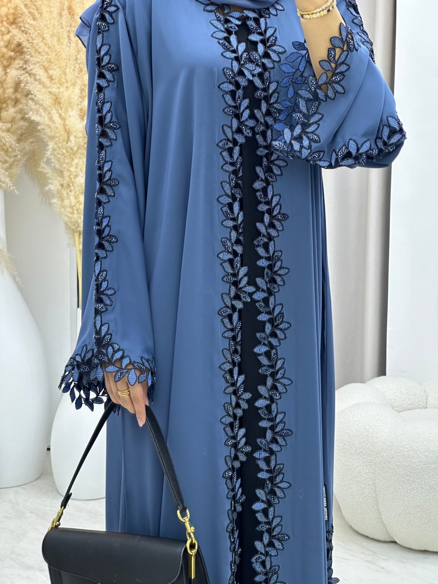 C 0199 Blue Floral Lace Abaya