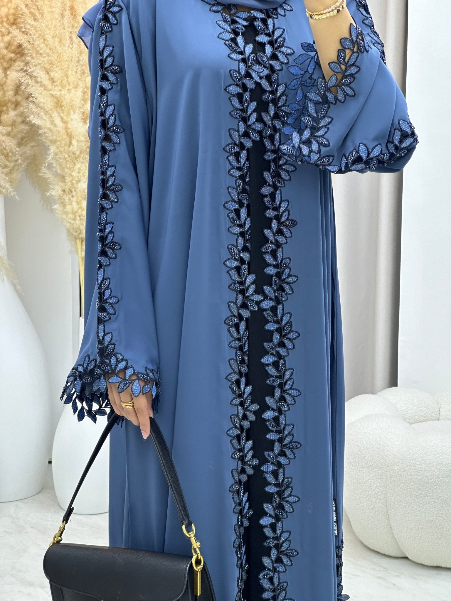 C 0199 Blue Floral Lace Abaya