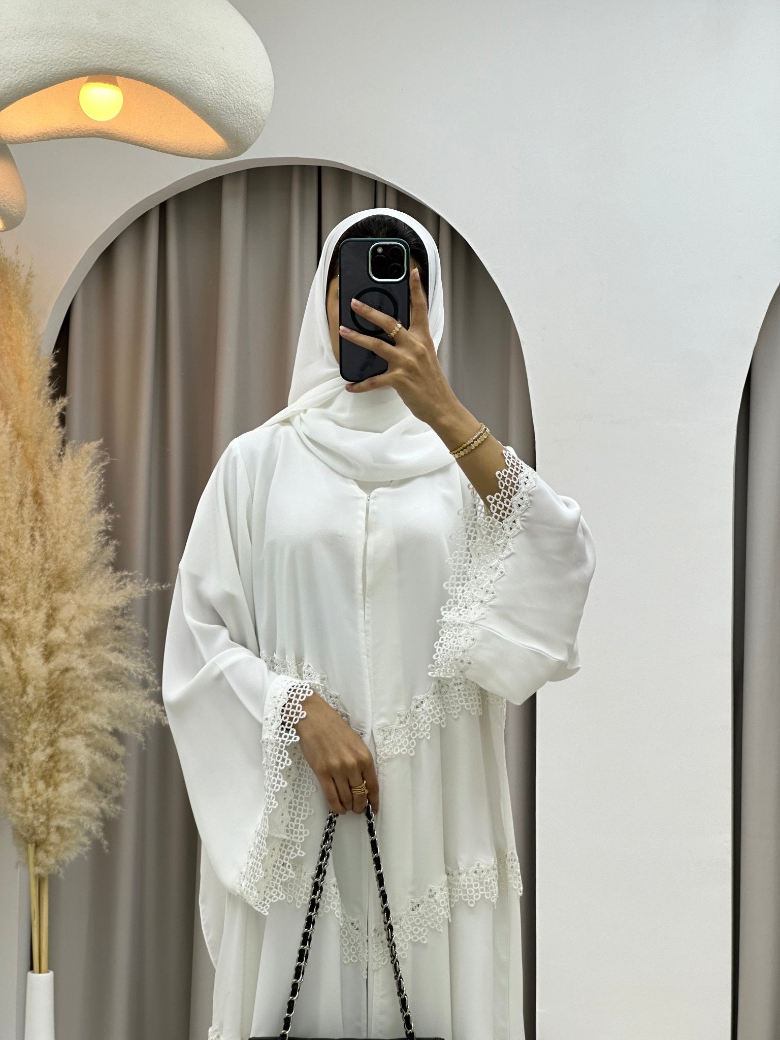 C 0203 - 01 White Lace Abaya