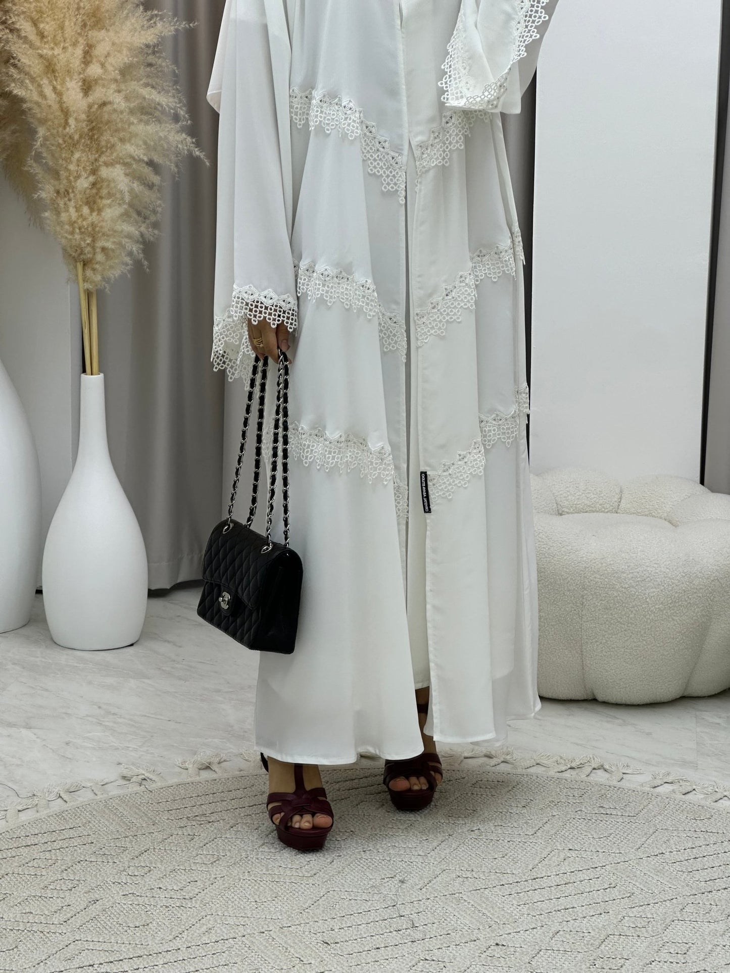 C 0203 - 01 White Lace Abaya