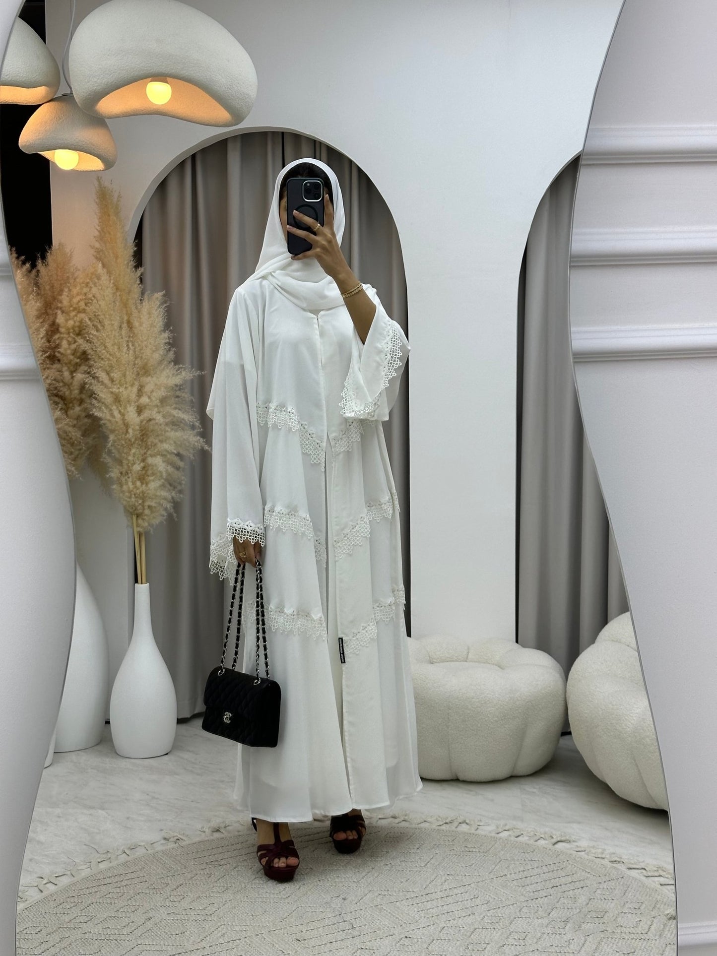 C 0203 - 01 White Lace Abaya