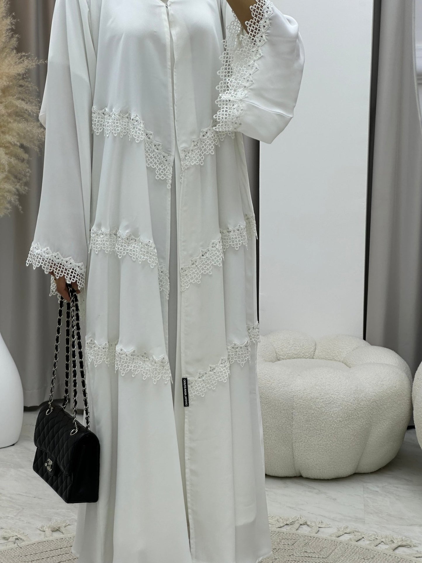 C 0203 - 01 White Lace Abaya