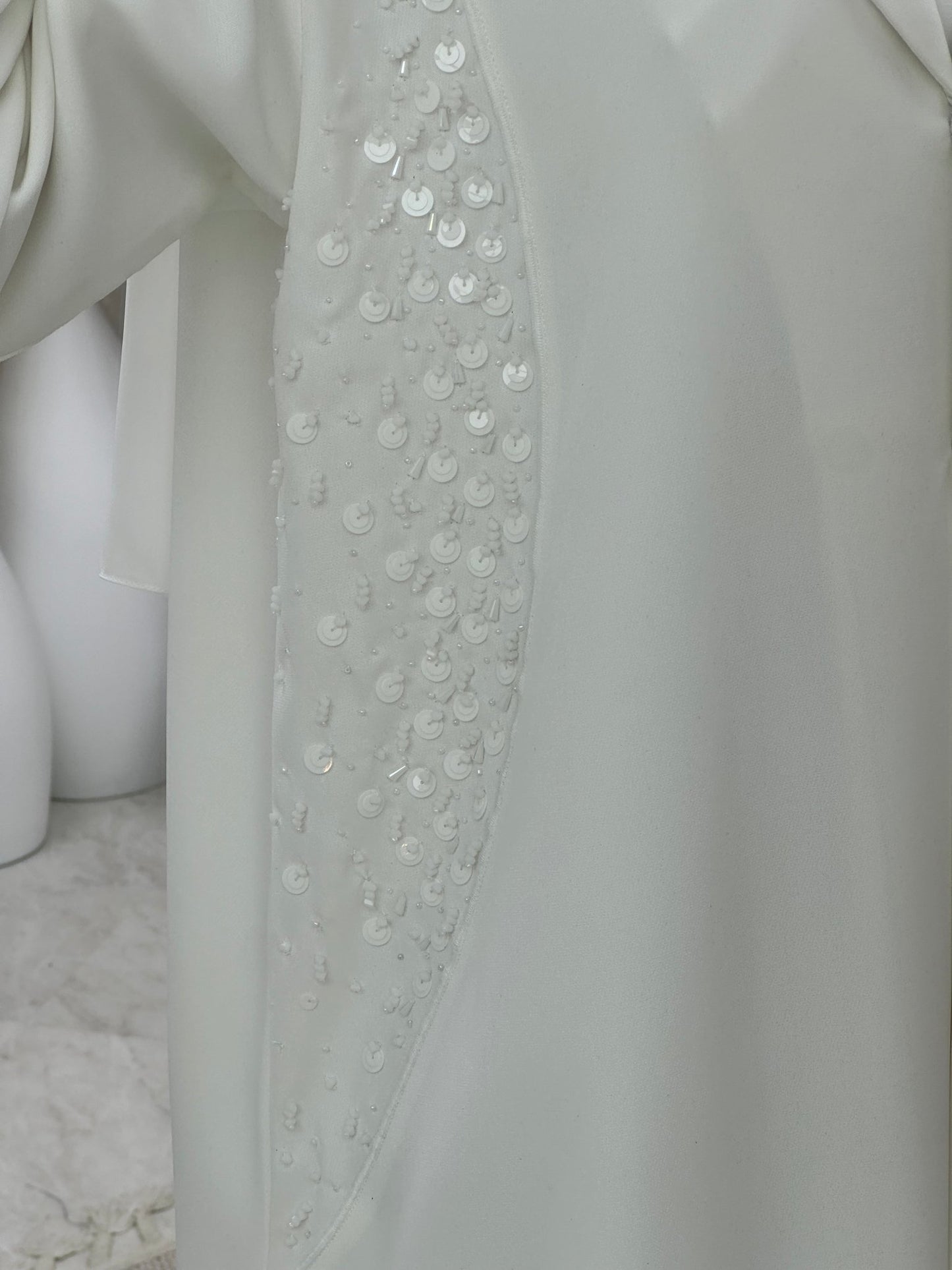 C 0204 - 01 White Beaded Abaya