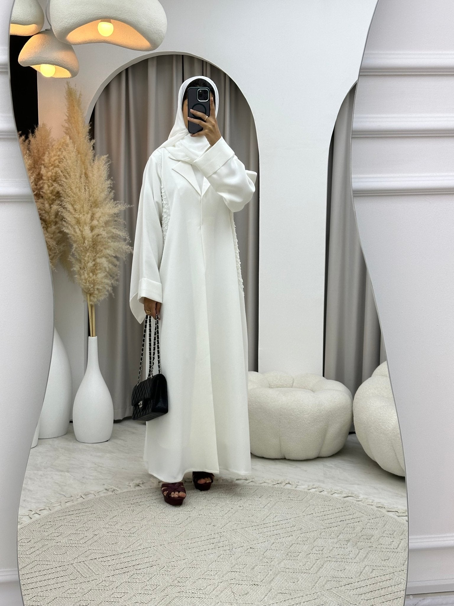 C 0204 - 01 White Beaded Abaya