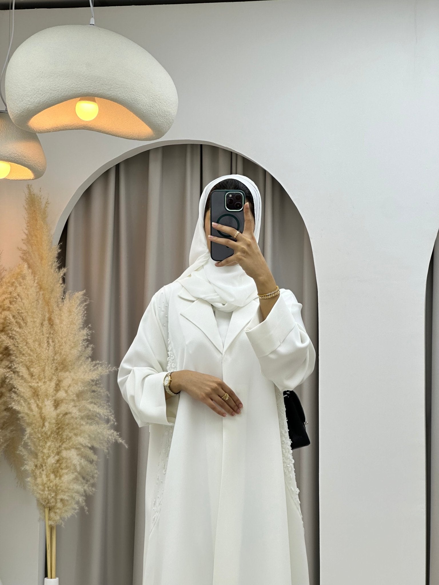 C 0204 - 01 White Beaded Abaya