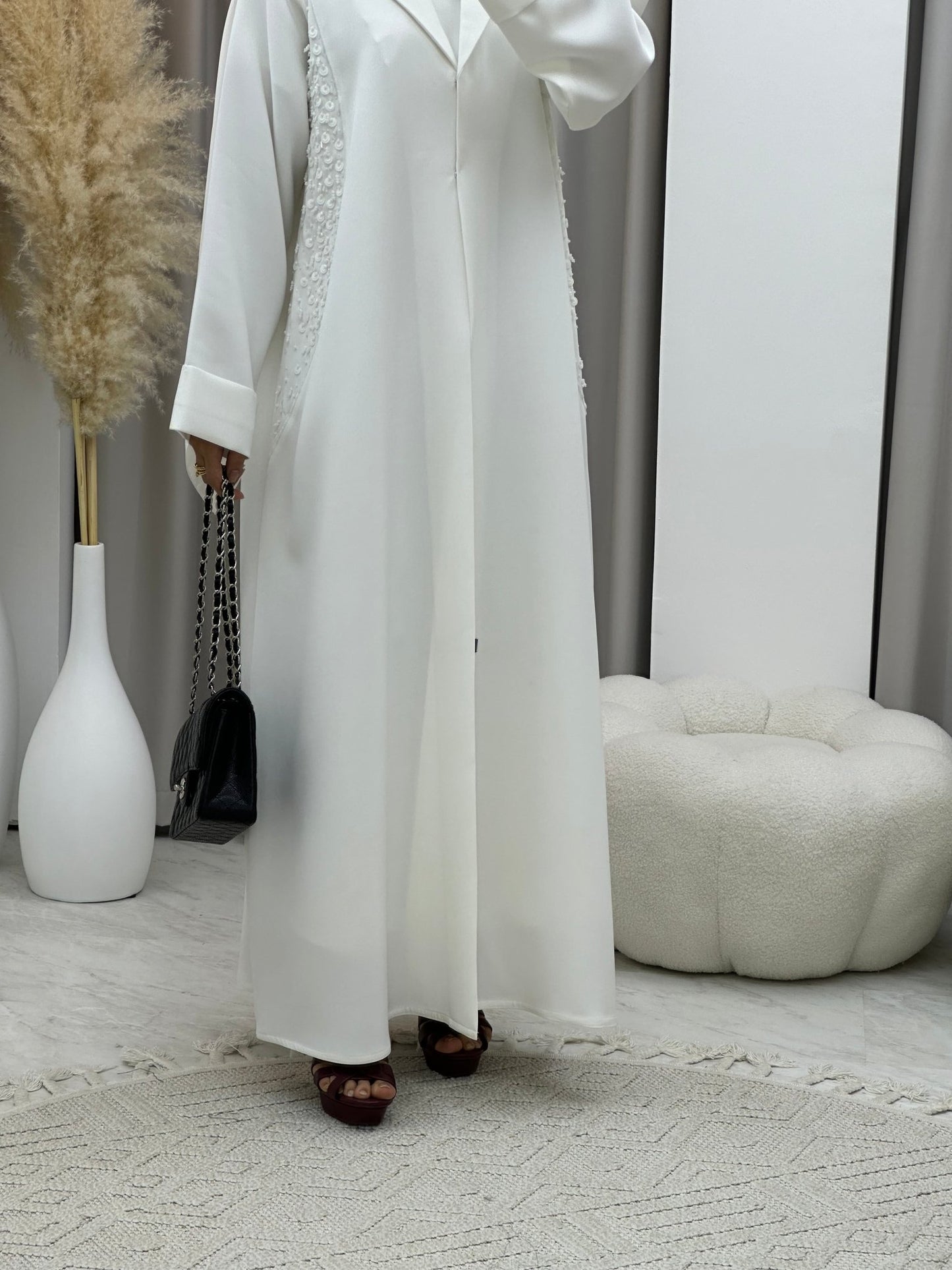 C 0204 - 01 White Beaded Abaya