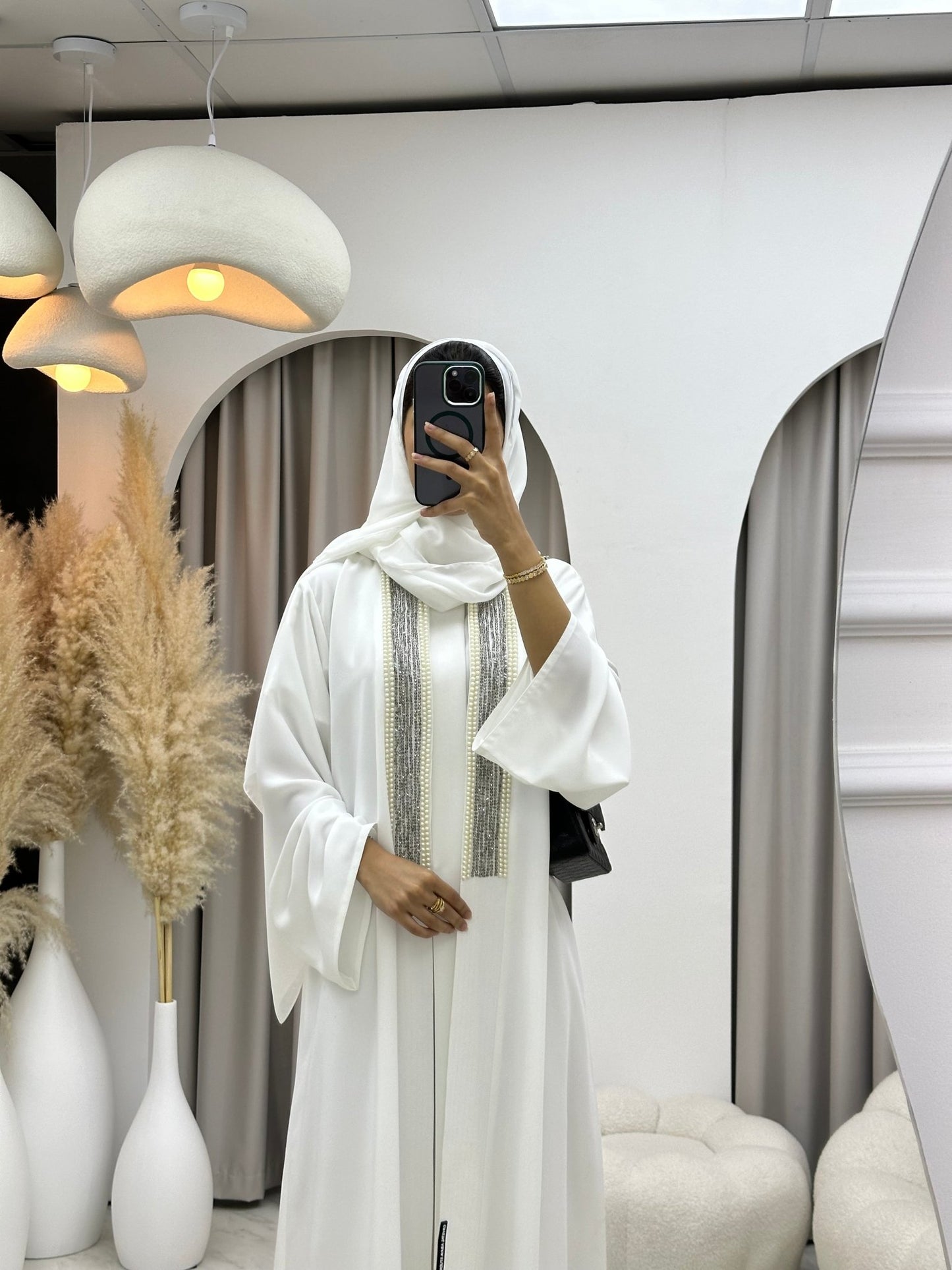 C 0204 - 02 White Beaded Abaya