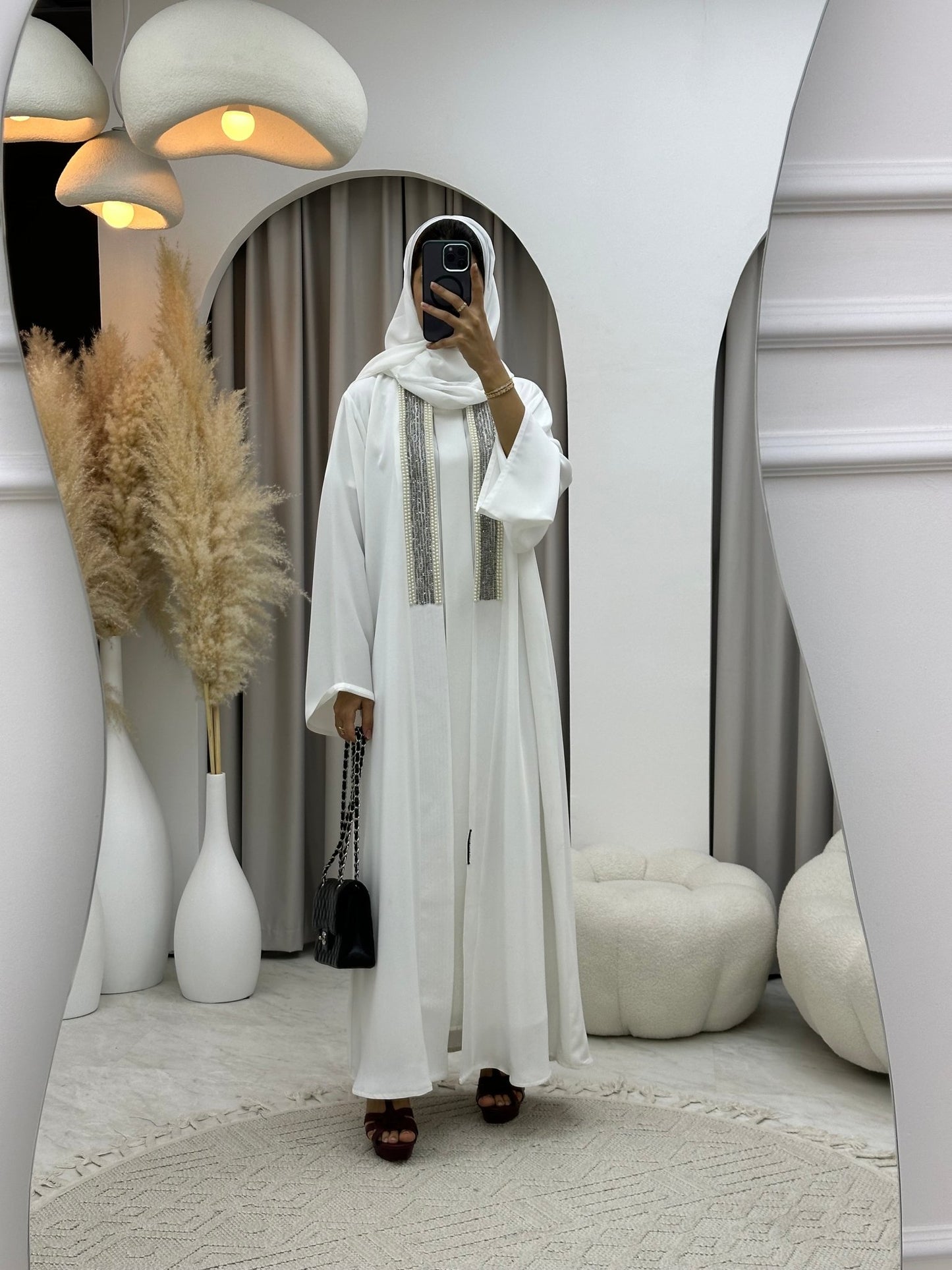 C 0204 - 02 White Beaded Abaya