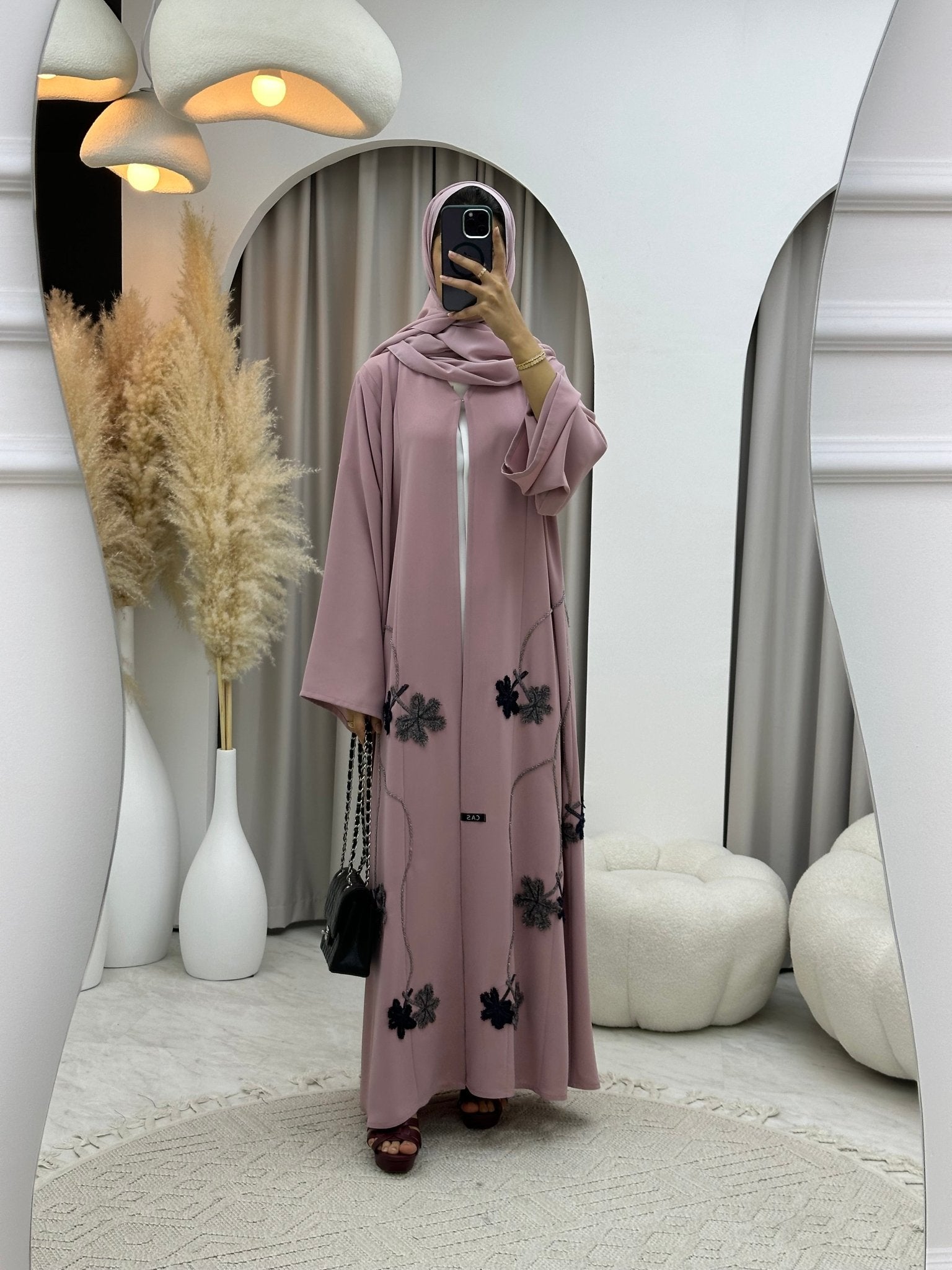 C 0205 Pink Beaded Abaya