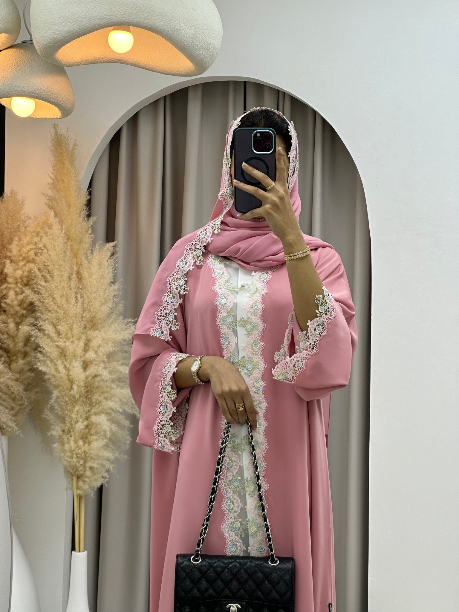 C 0206 Pink Lace Abaya