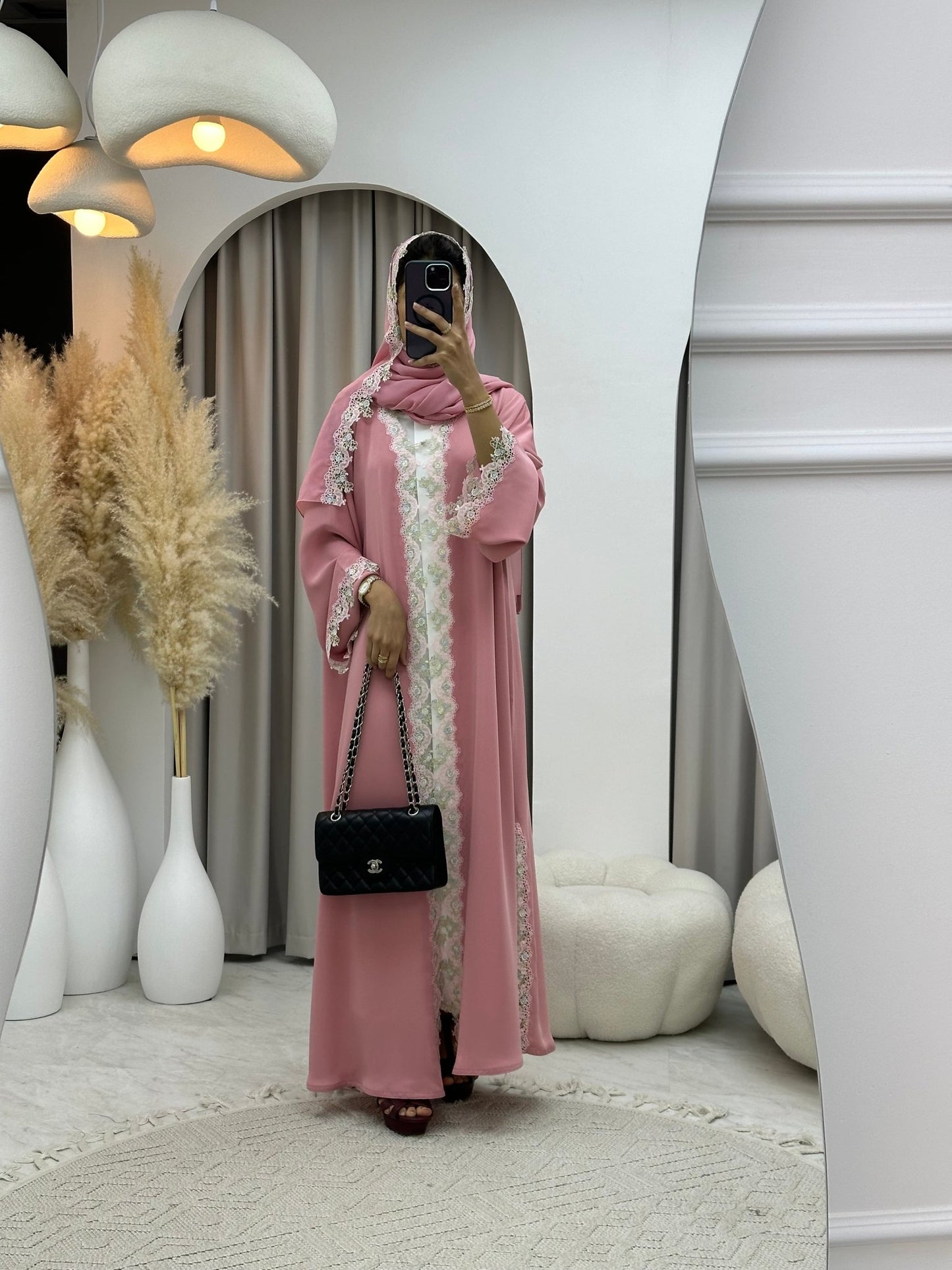 C 0206 Pink Lace Abaya