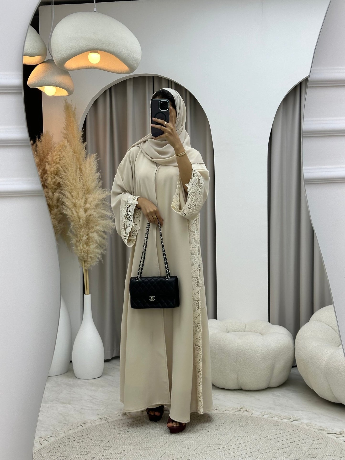 C 0207 - 01 Beige Lace Abaya