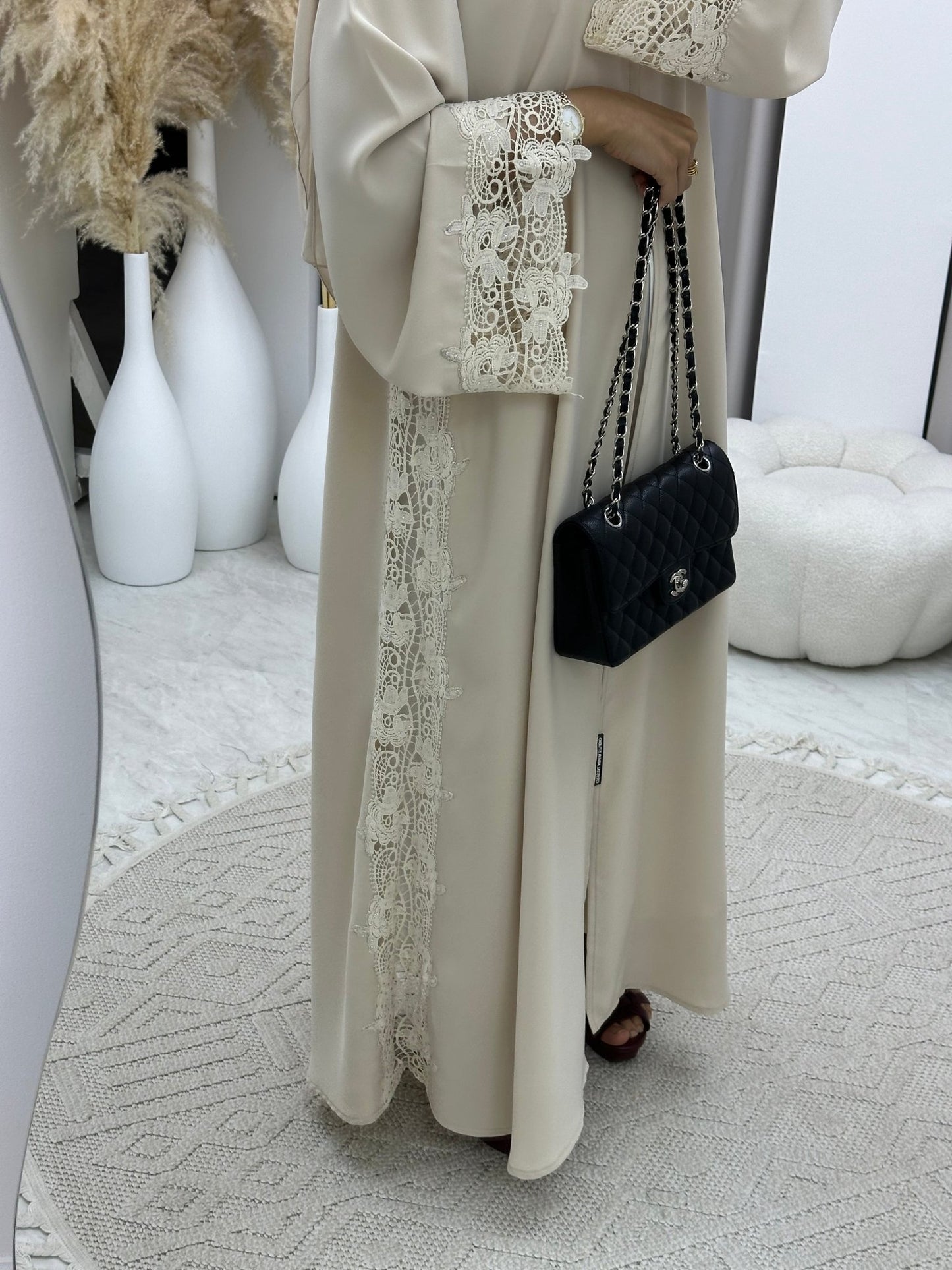 C 0207 - 01 Beige Lace Abaya