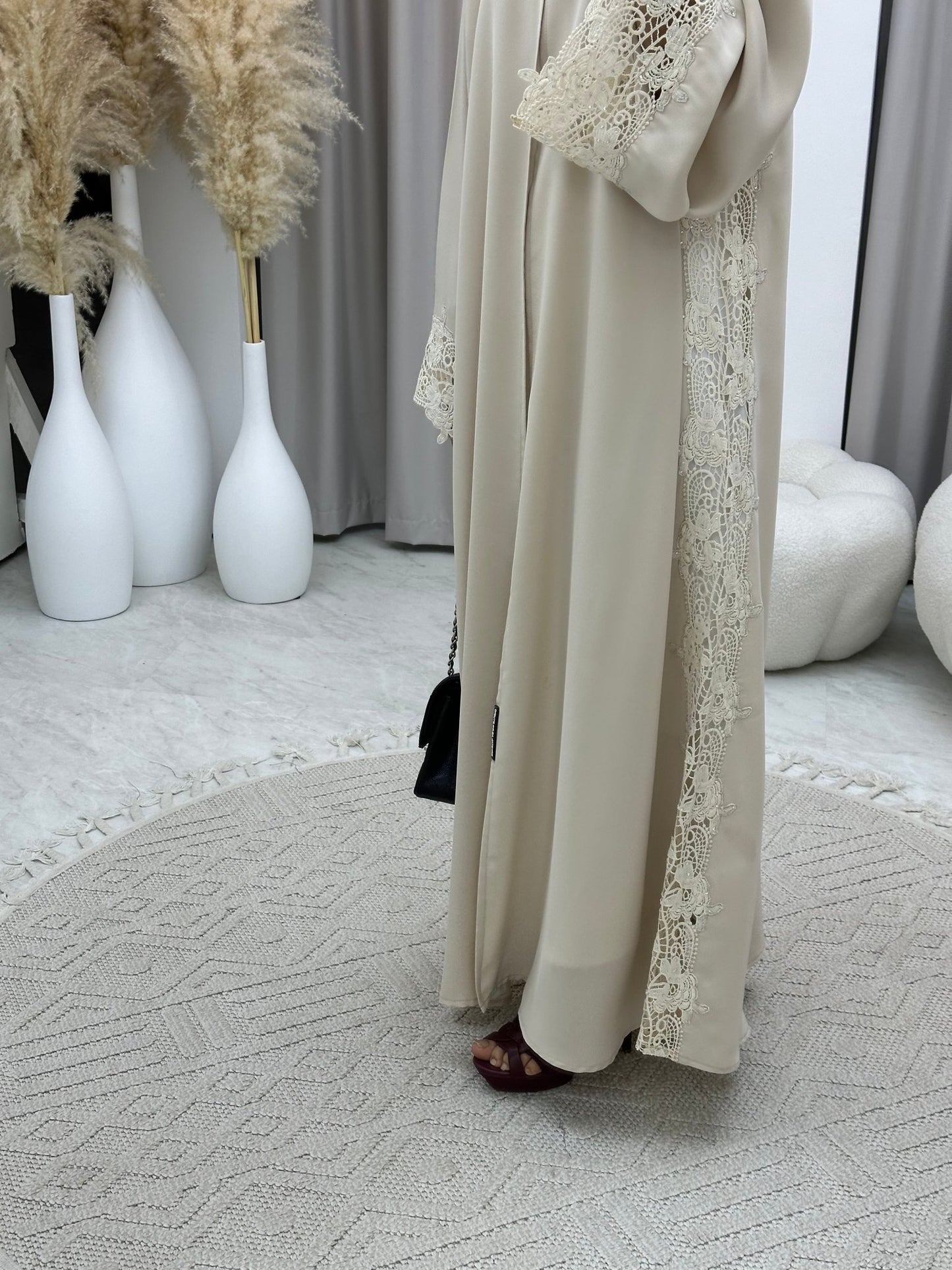 C 0207 - 01 Beige Lace Abaya