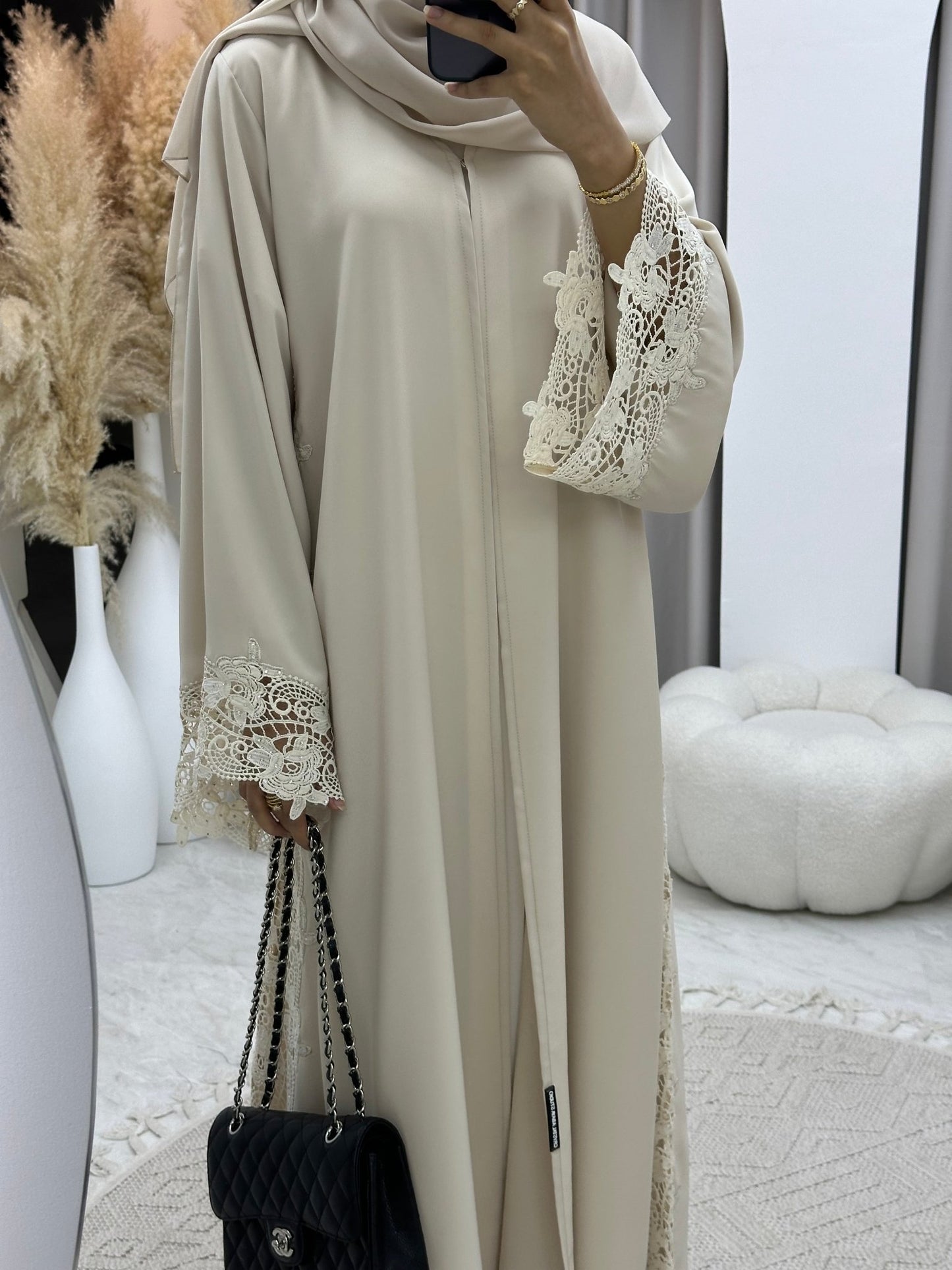 C 0207 - 01 Beige Lace Abaya