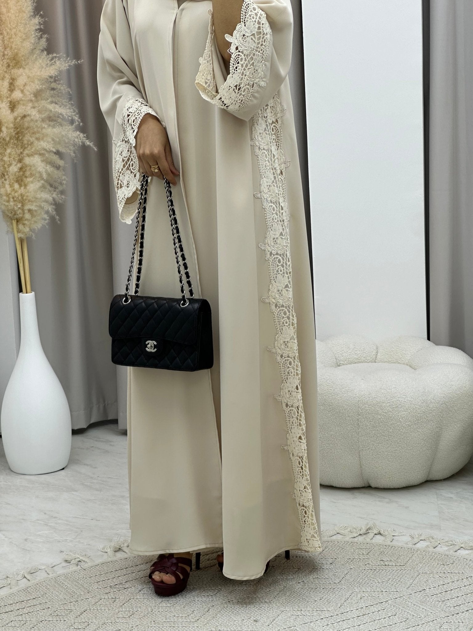 C 0207 - 01 Beige Lace Abaya