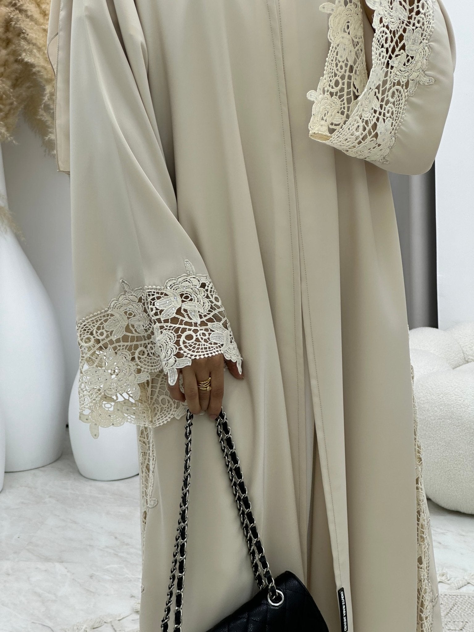 C 0207 - 01 Beige Lace Abaya