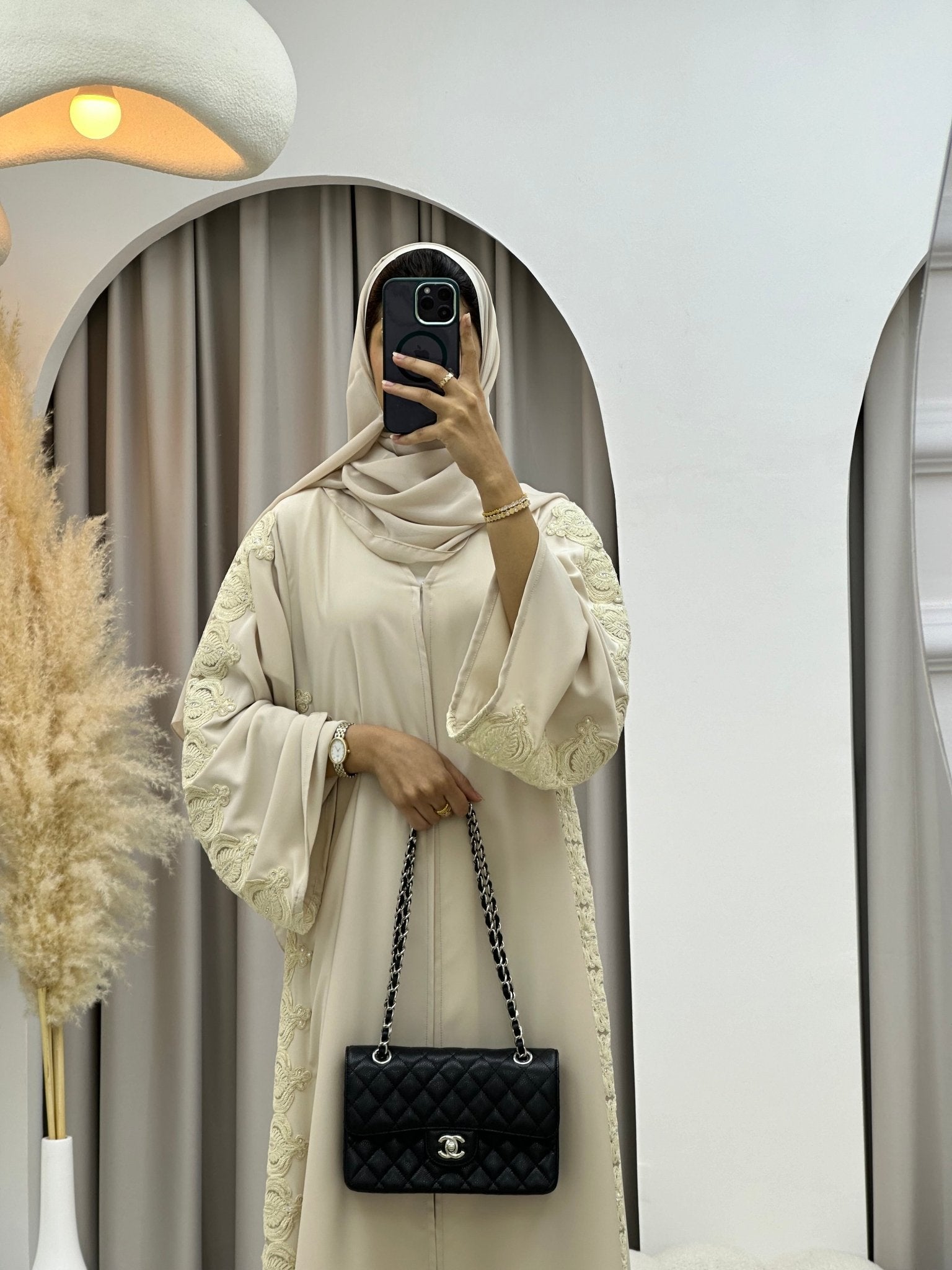 C 0207 - 02 Beige Lace Abaya