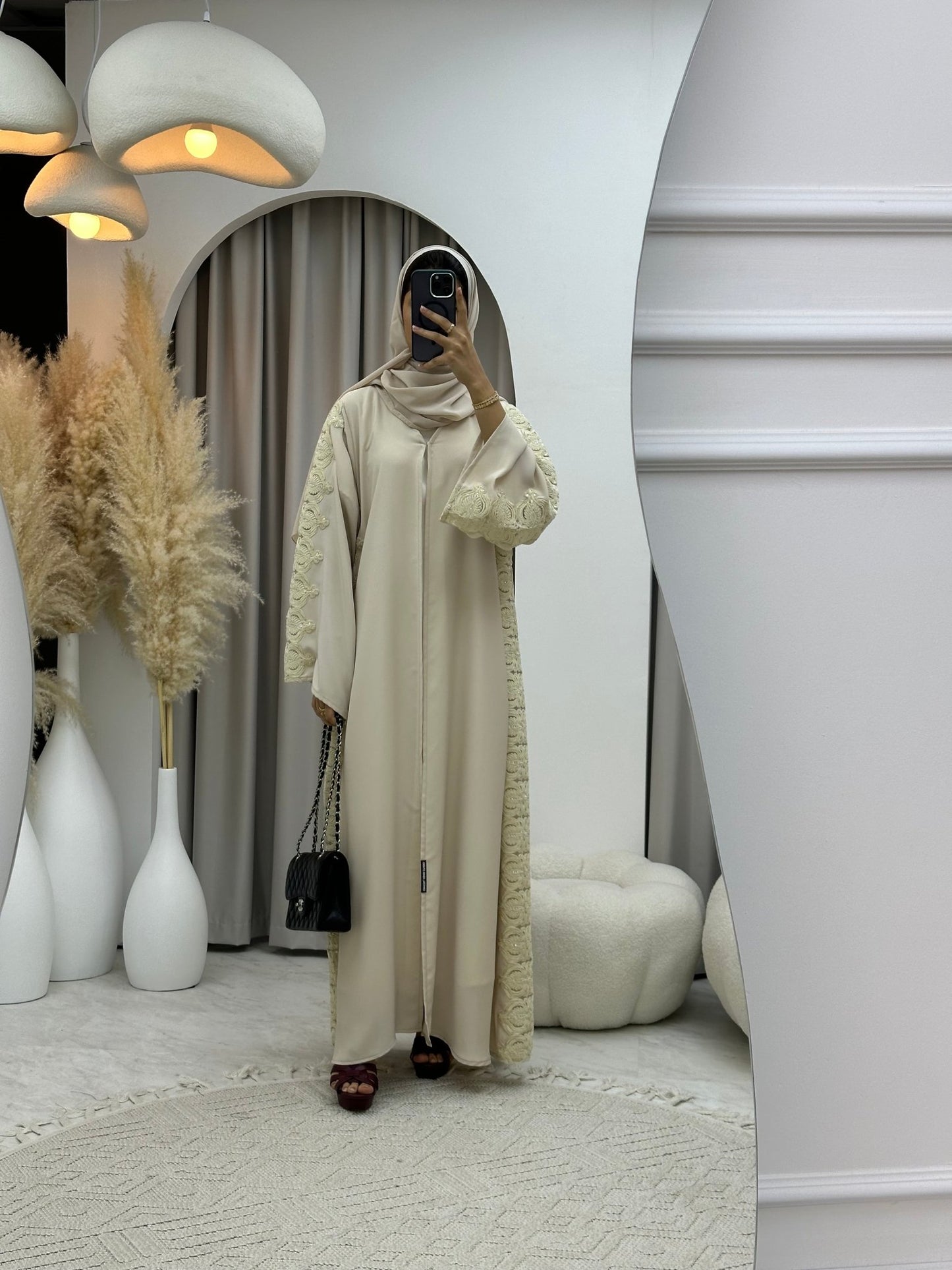 C 0207 - 02 Beige Lace Abaya