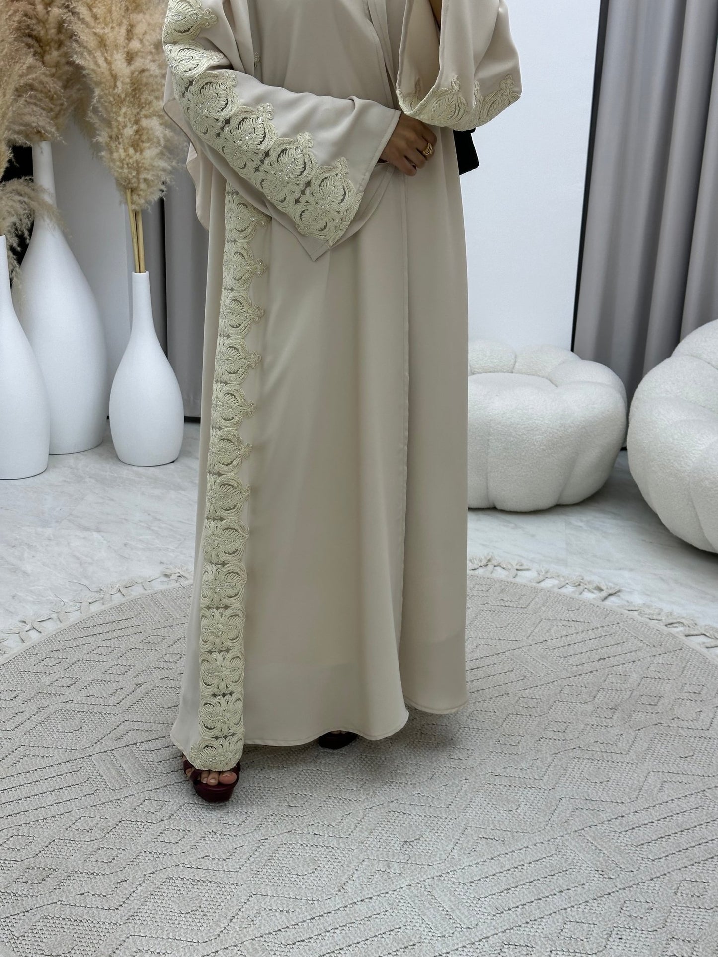 C 0207 - 02 Beige Lace Abaya