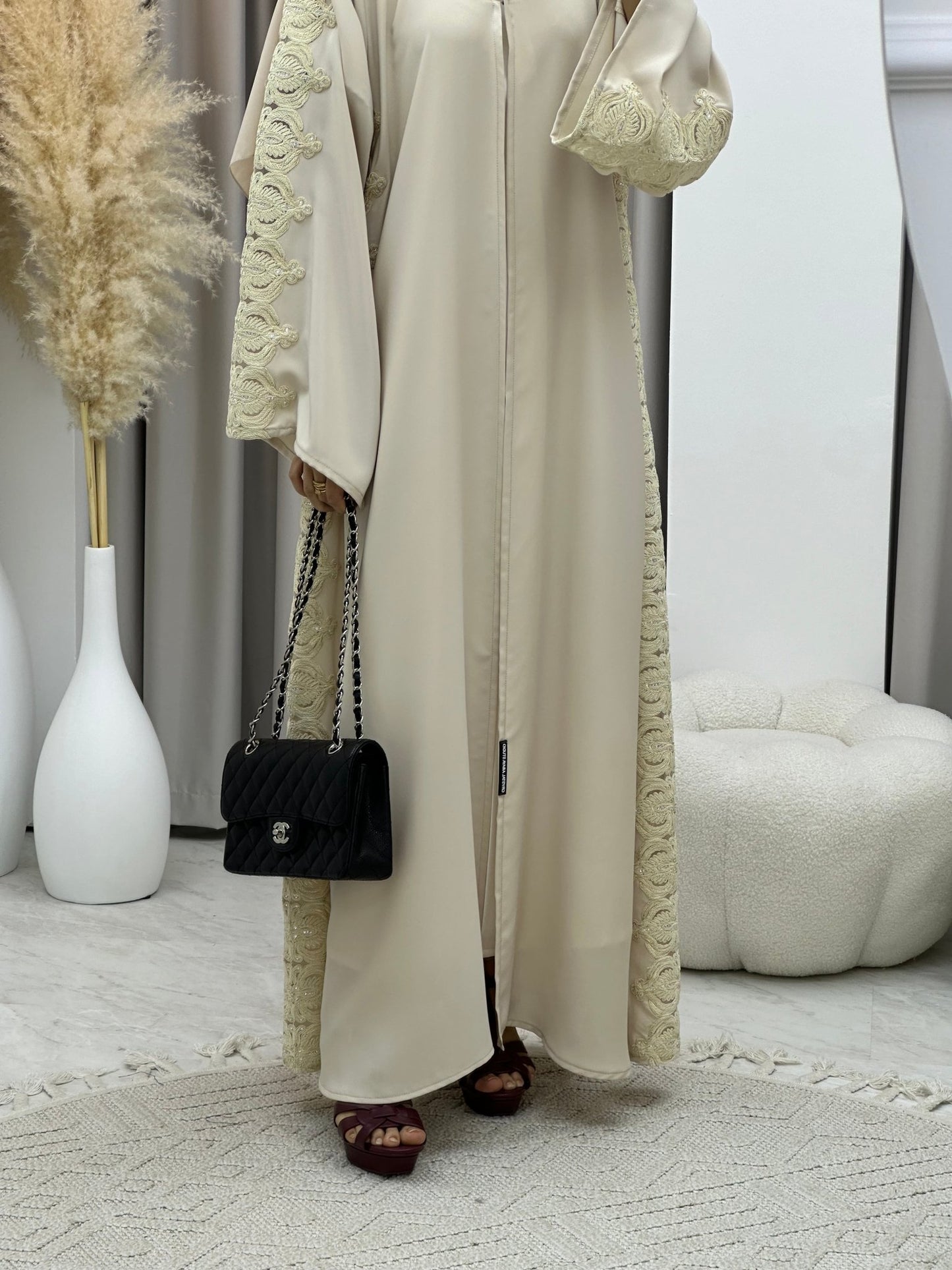 C 0207 - 02 Beige Lace Abaya