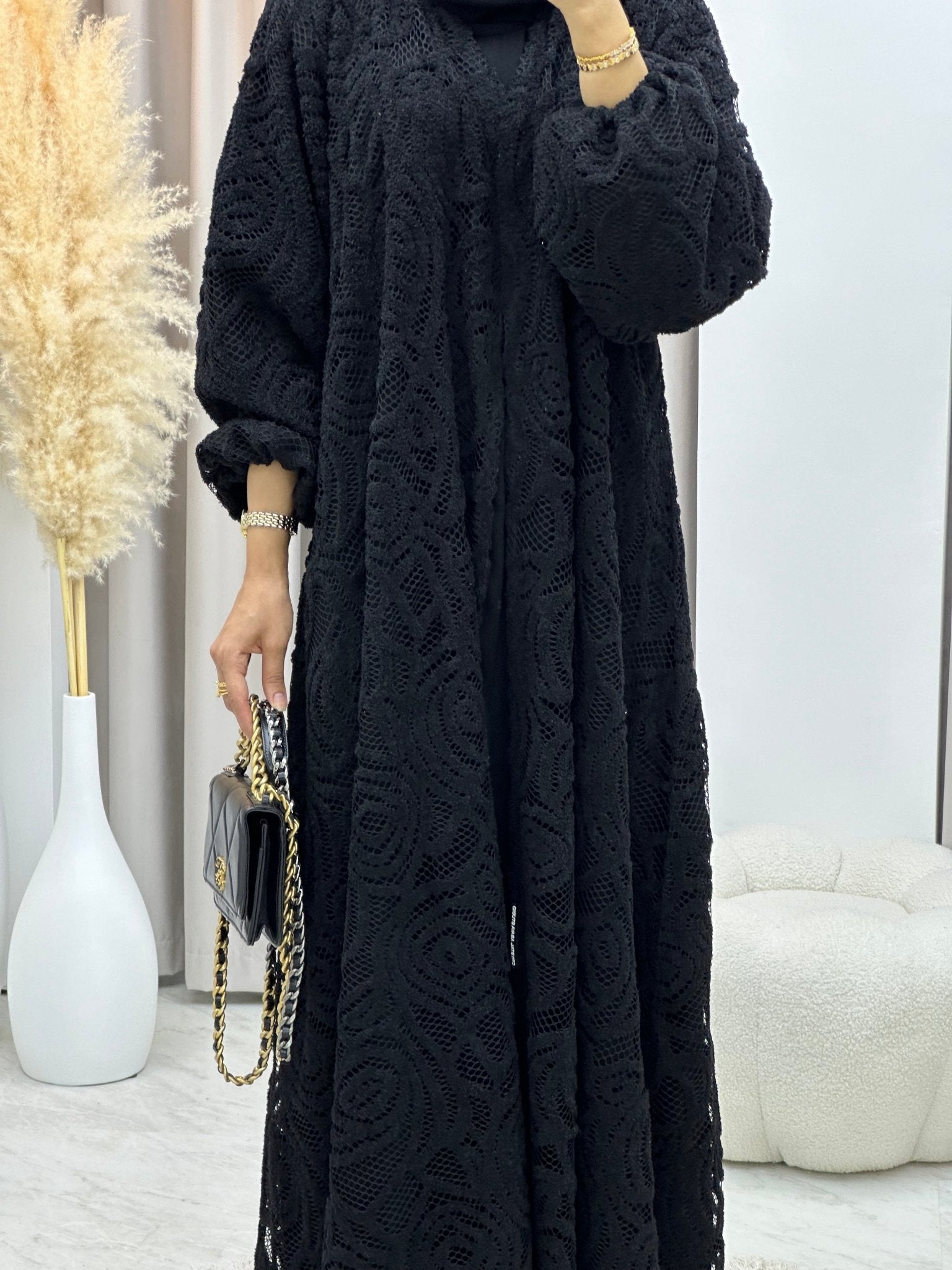 C 0211 Black Dantel Abaya