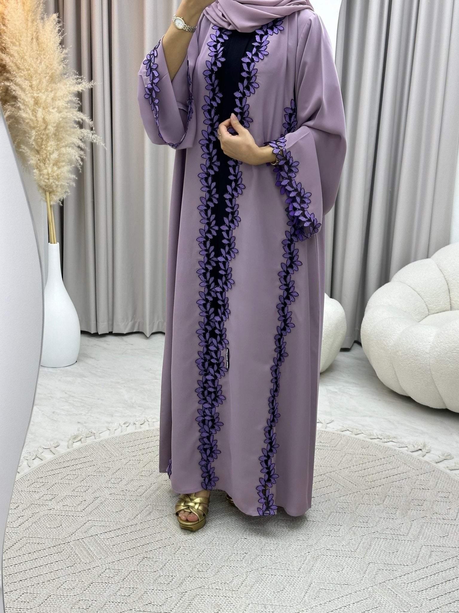 C 0217 - 01 Purple Floral Lace Abaya