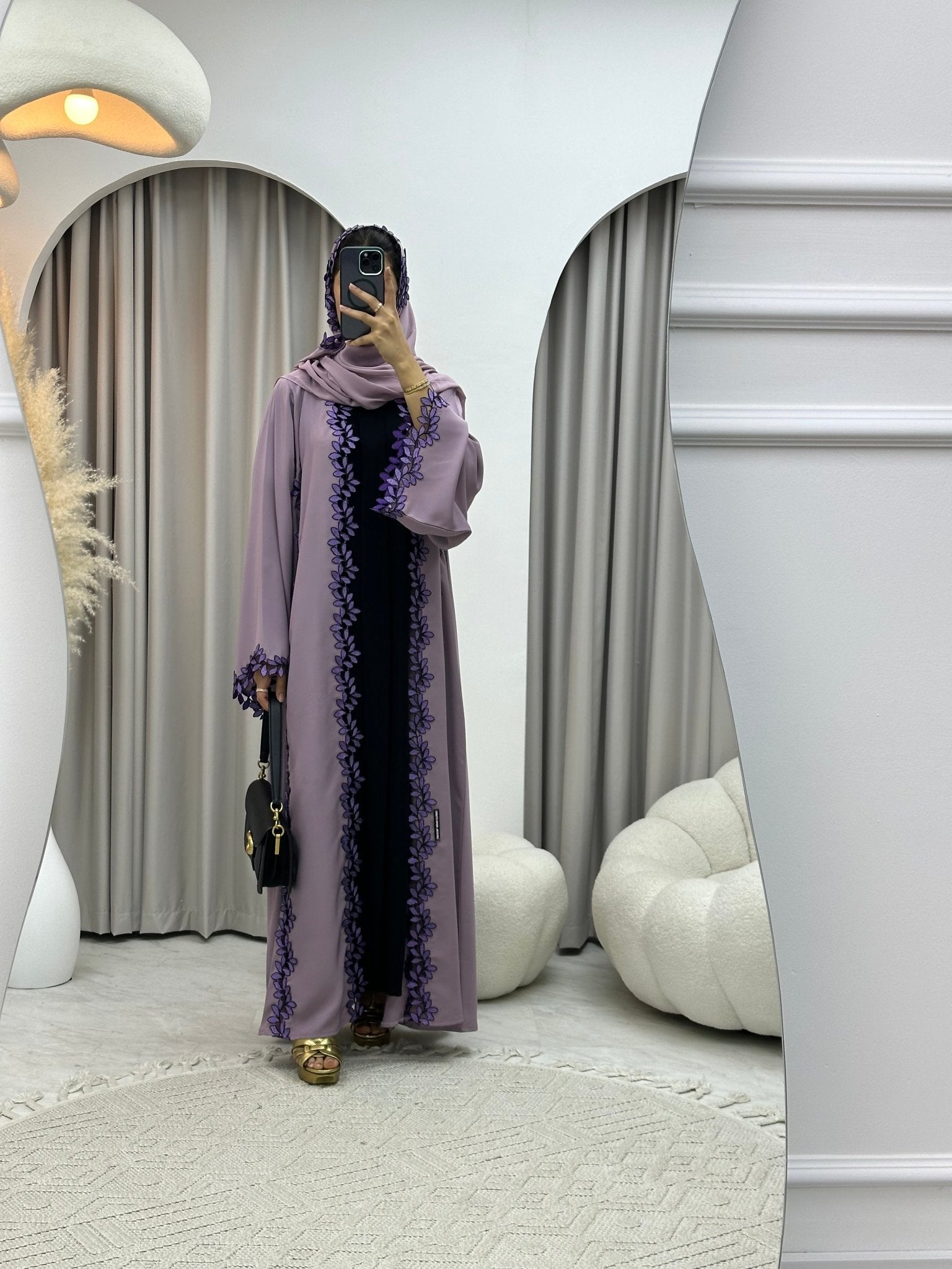 C 0217 - 01 Purple Floral Lace Abaya