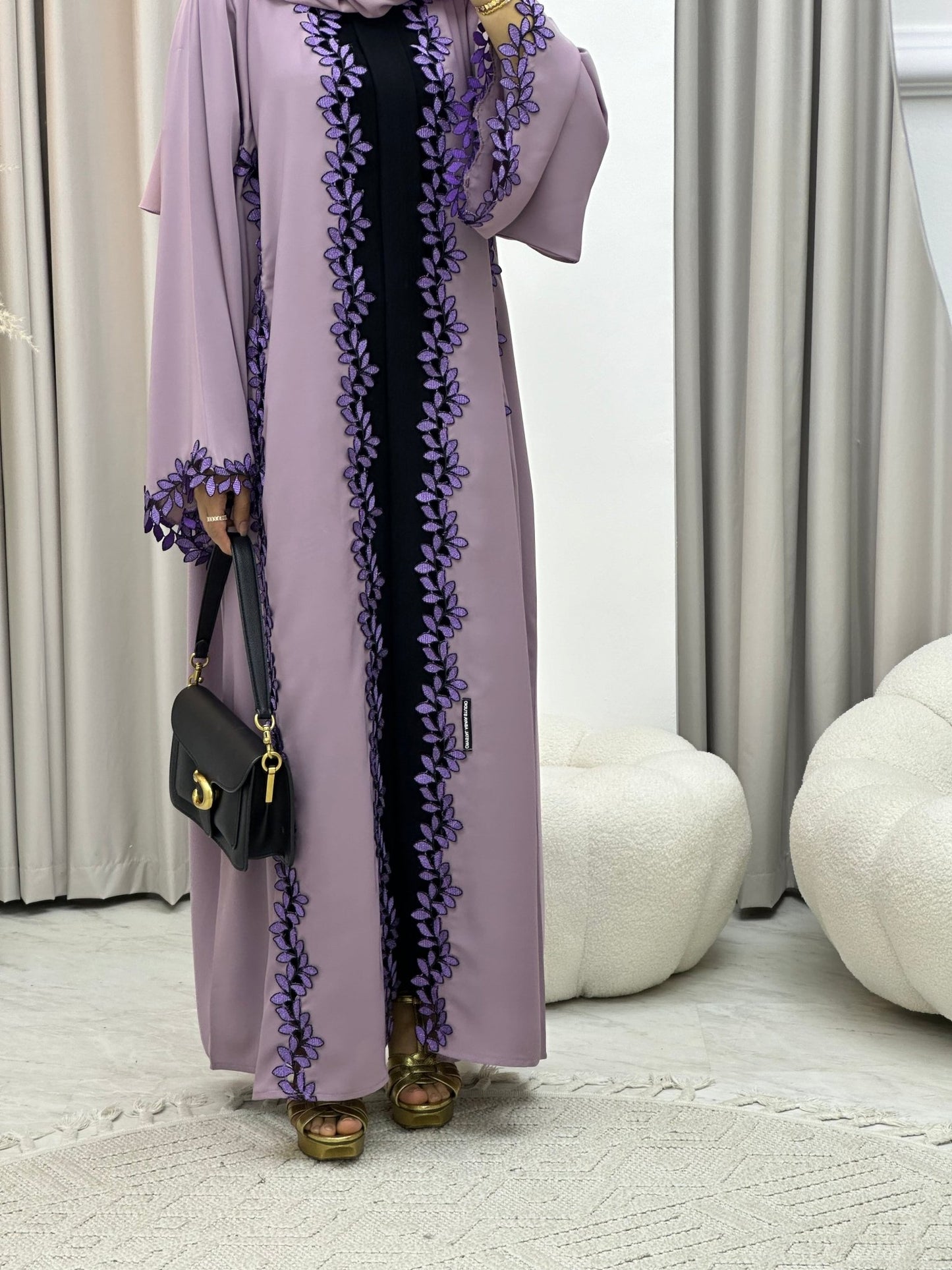 C 0217 - 01 Purple Floral Lace Abaya