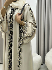 C 0217 - 02 Beige Floral Lace Abaya