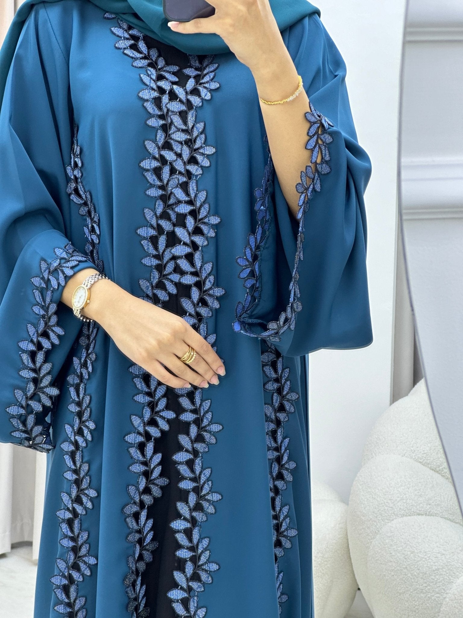 C 0217 - 03 Turquoise Floral Lace Abaya