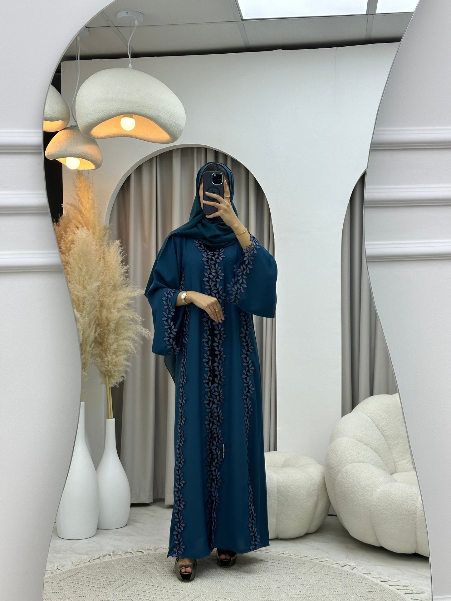 C 0217 - 03 Turquoise Floral Lace Abaya