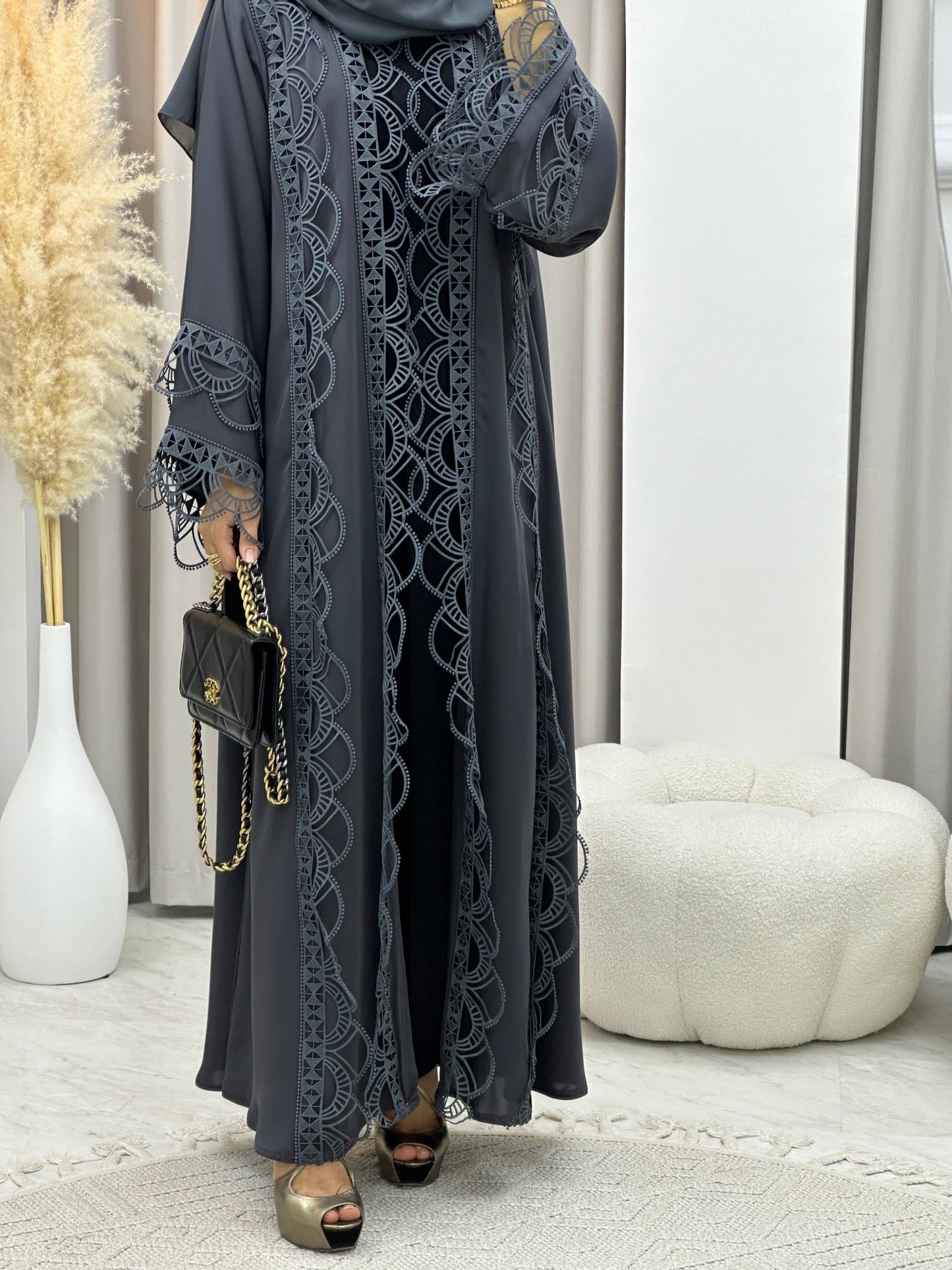 C 0218 Grey Lace Abaya