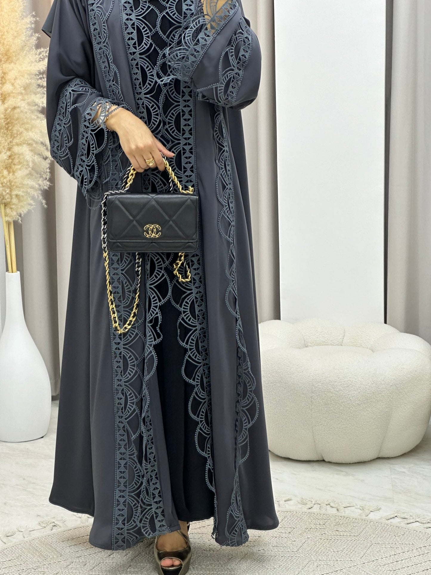 C 0218 Grey Lace Abaya