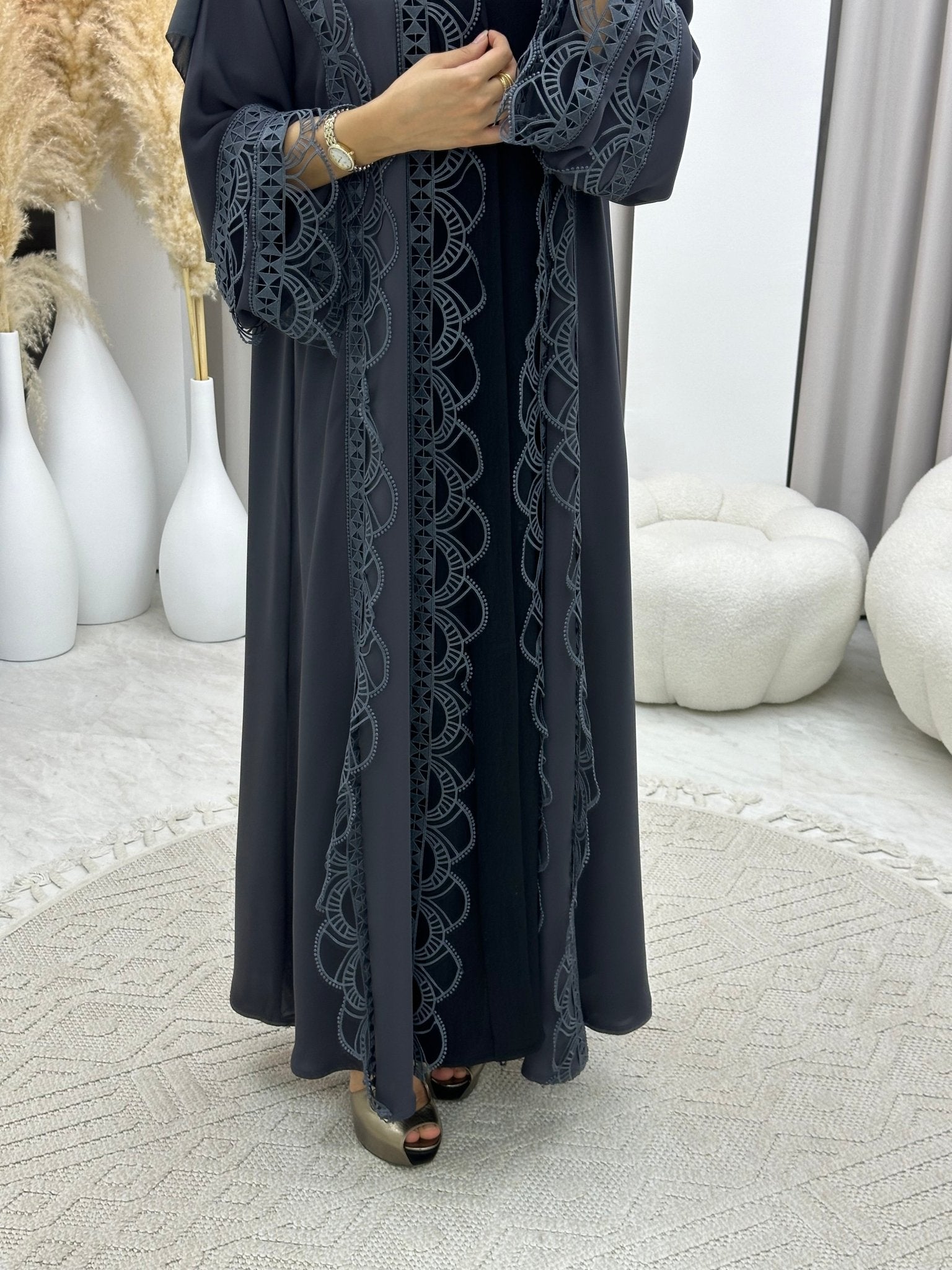 C 0218 Grey Lace Abaya