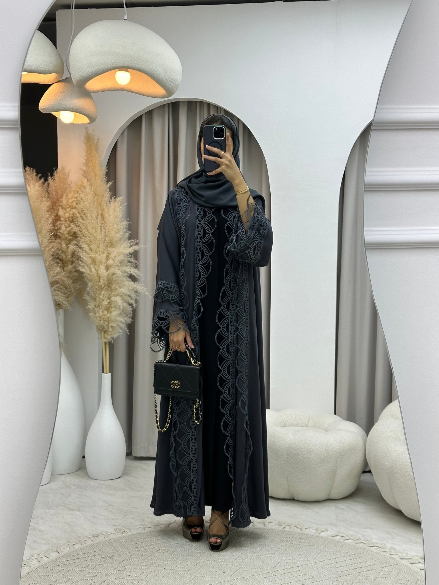 C 0218 Grey Lace Abaya