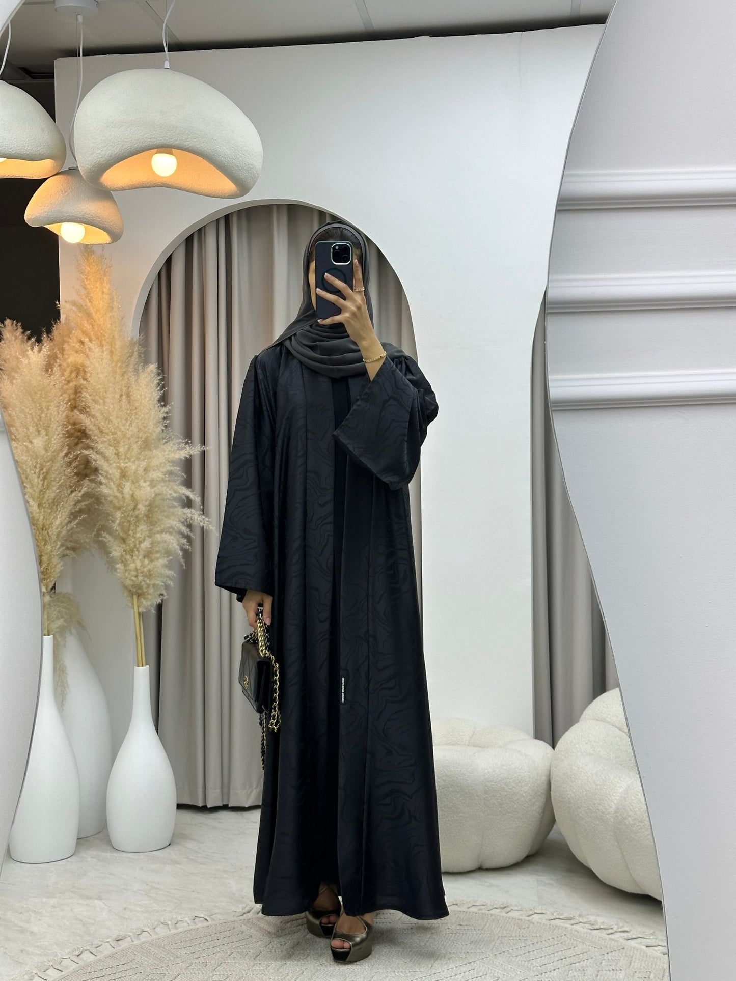 C 0219 - 03 Dark Grey Curves Abaya