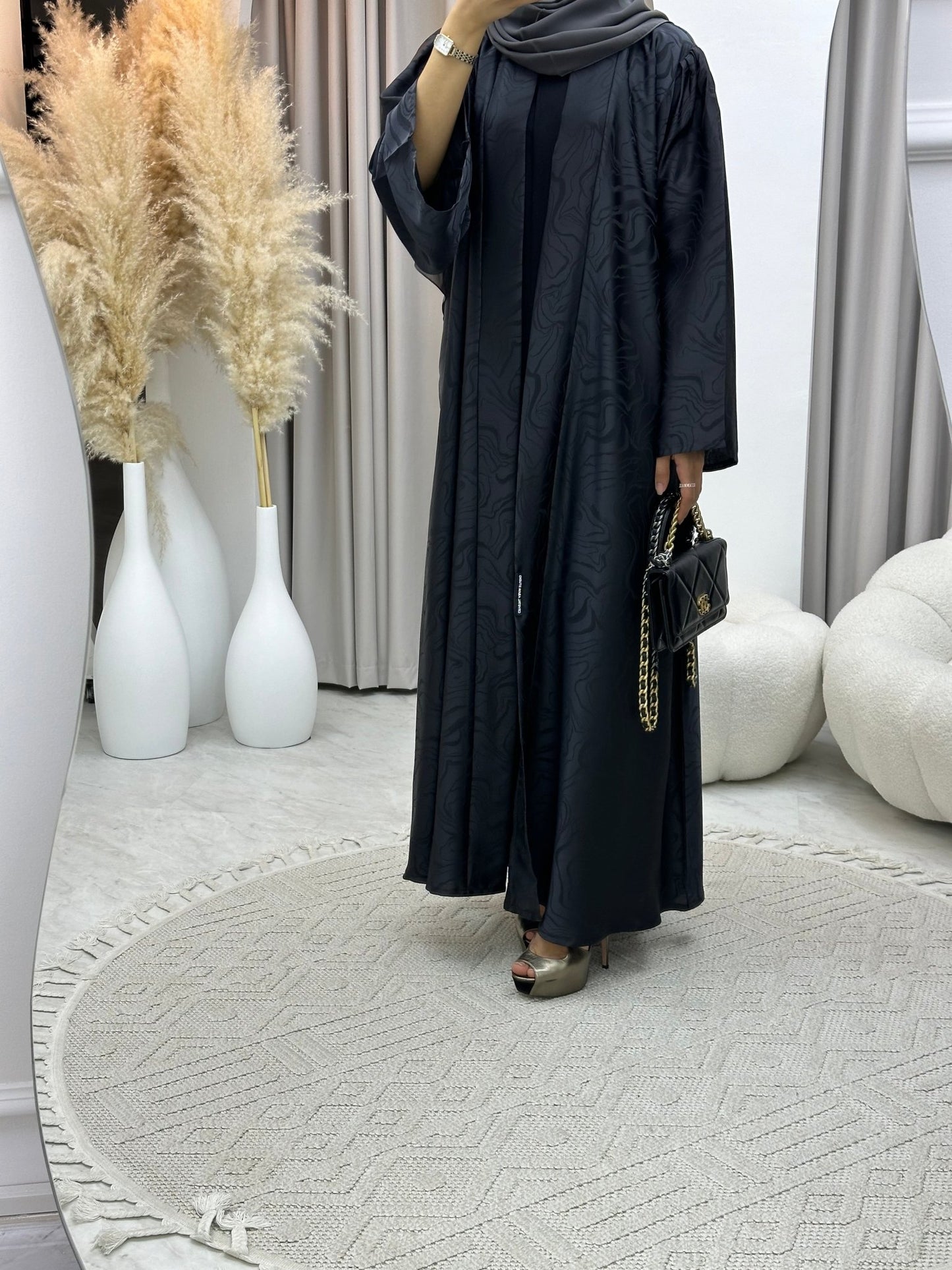 C 0219 - 03 Dark Grey Curves Abaya