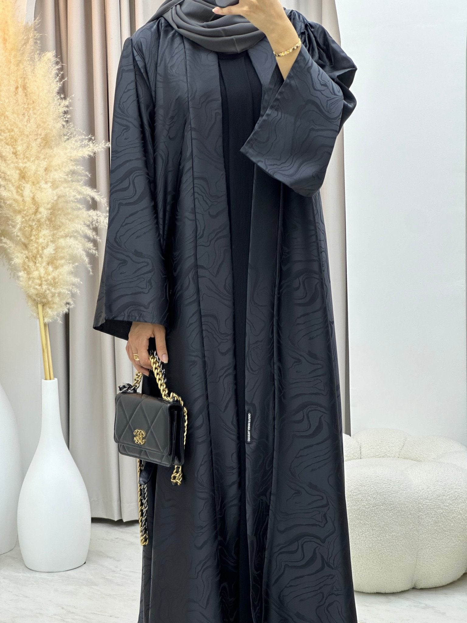 C 0219 - 03 Dark Grey Curves Abaya