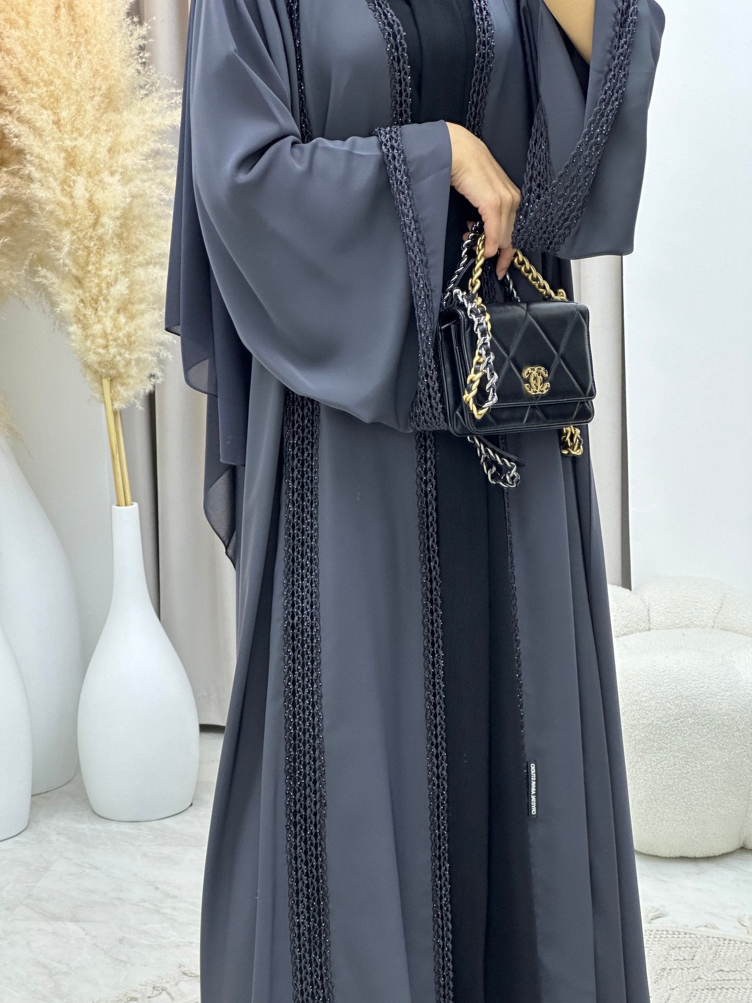 C 0220 Dark Grey Lace Abaya