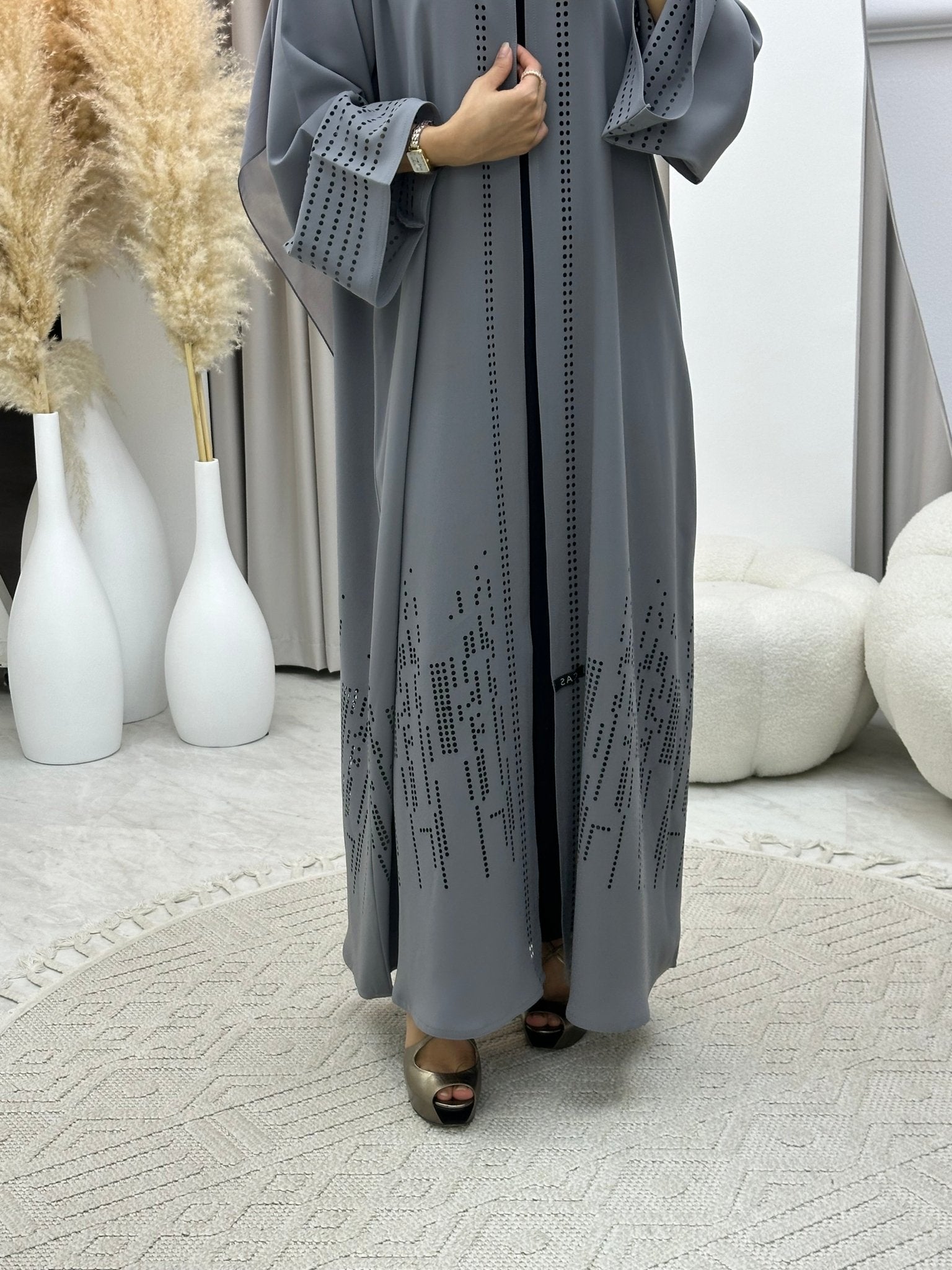 C 0222 Grey Laser Cut Abaya