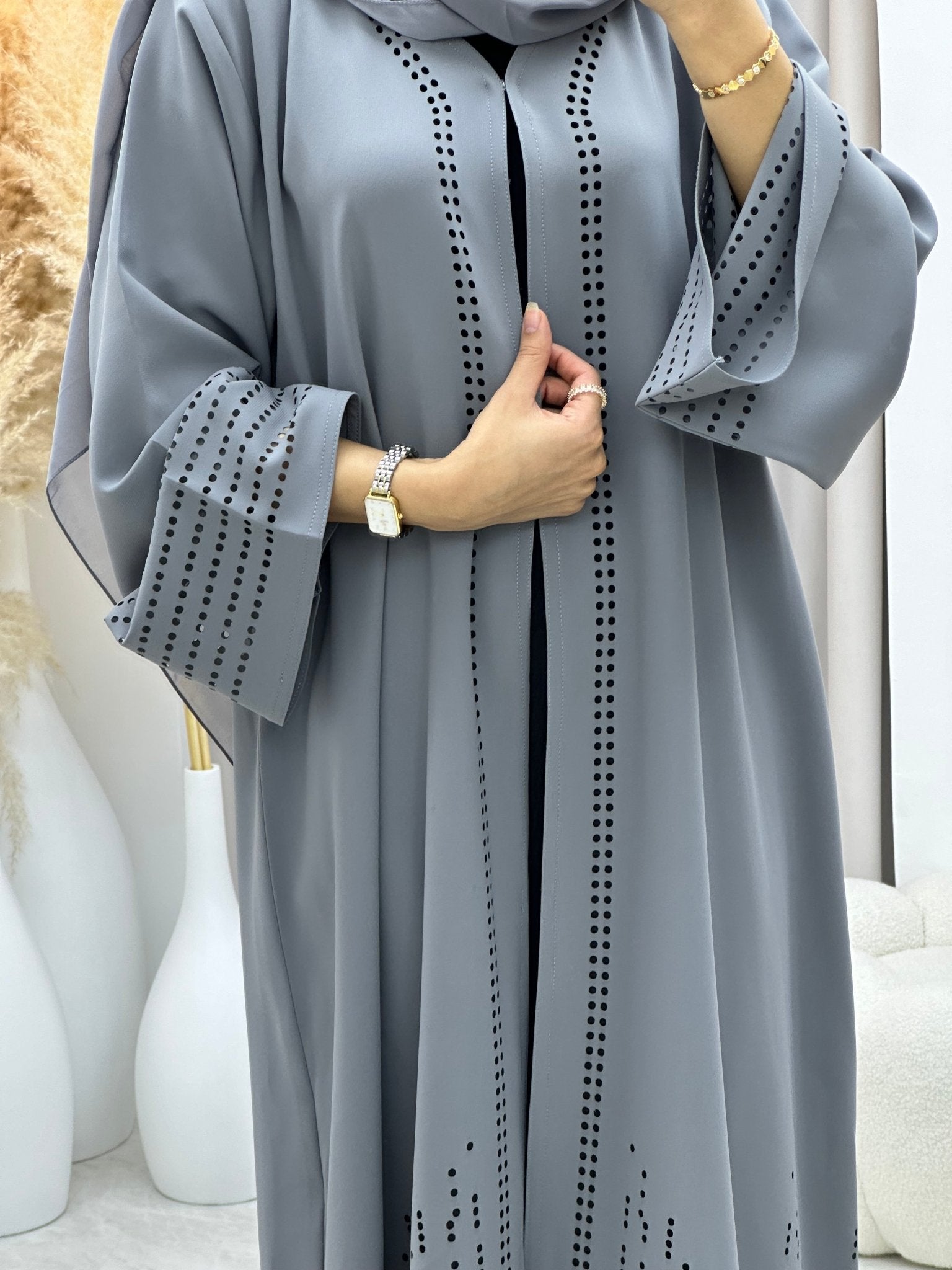 C 0222 Grey Laser Cut Abaya