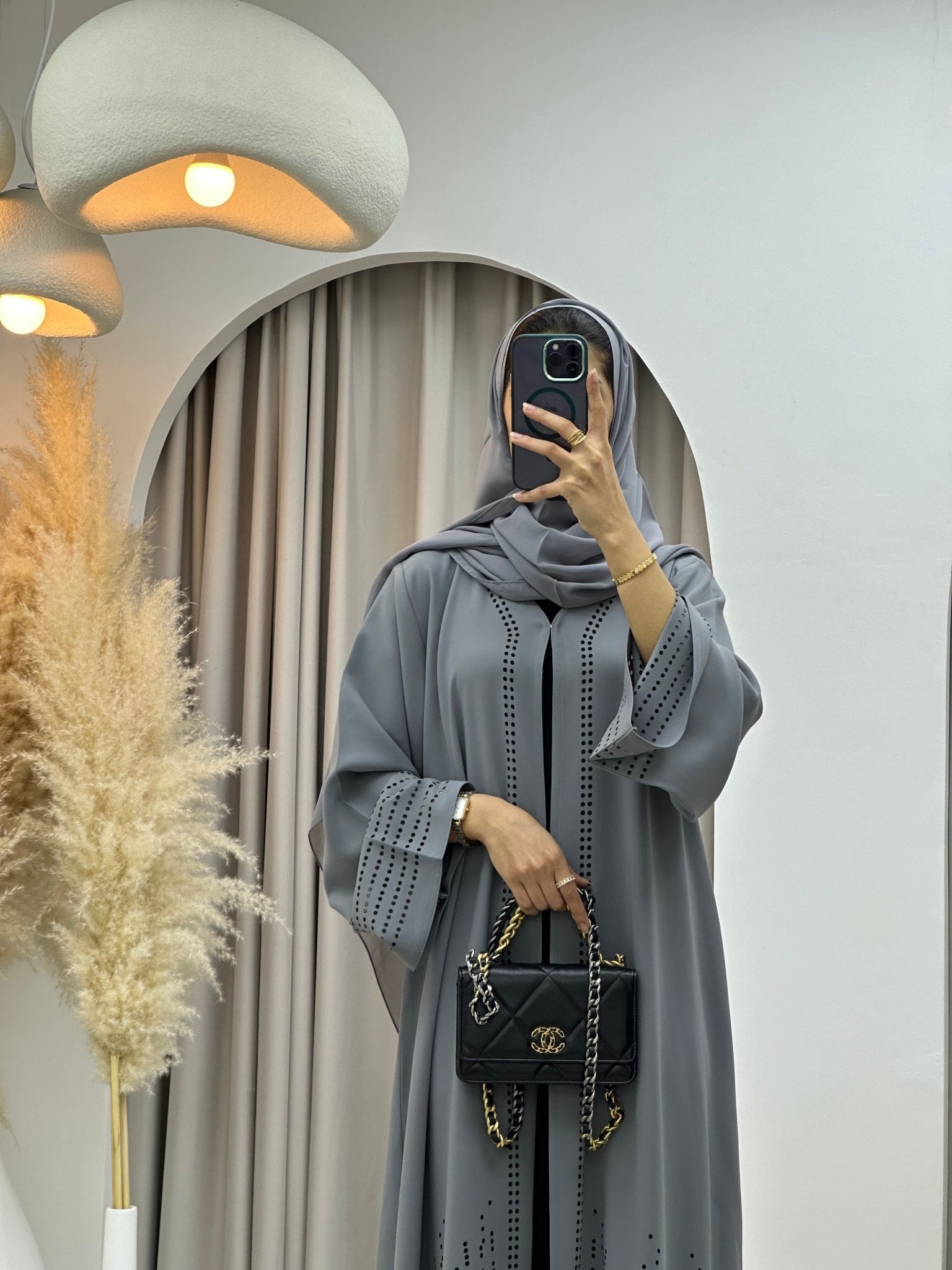 C 0222 Grey Laser Cut Abaya